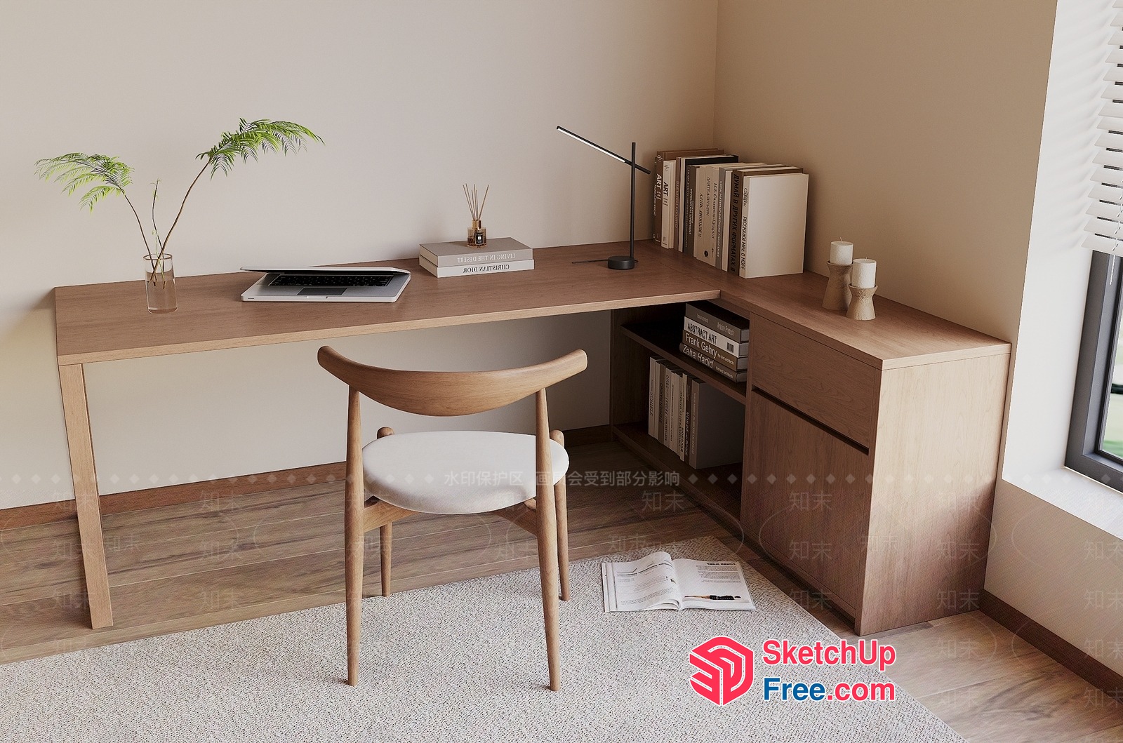 Minimalist Study Area With Natural Wood Tones And Clean Lines 3D SketchUp File
