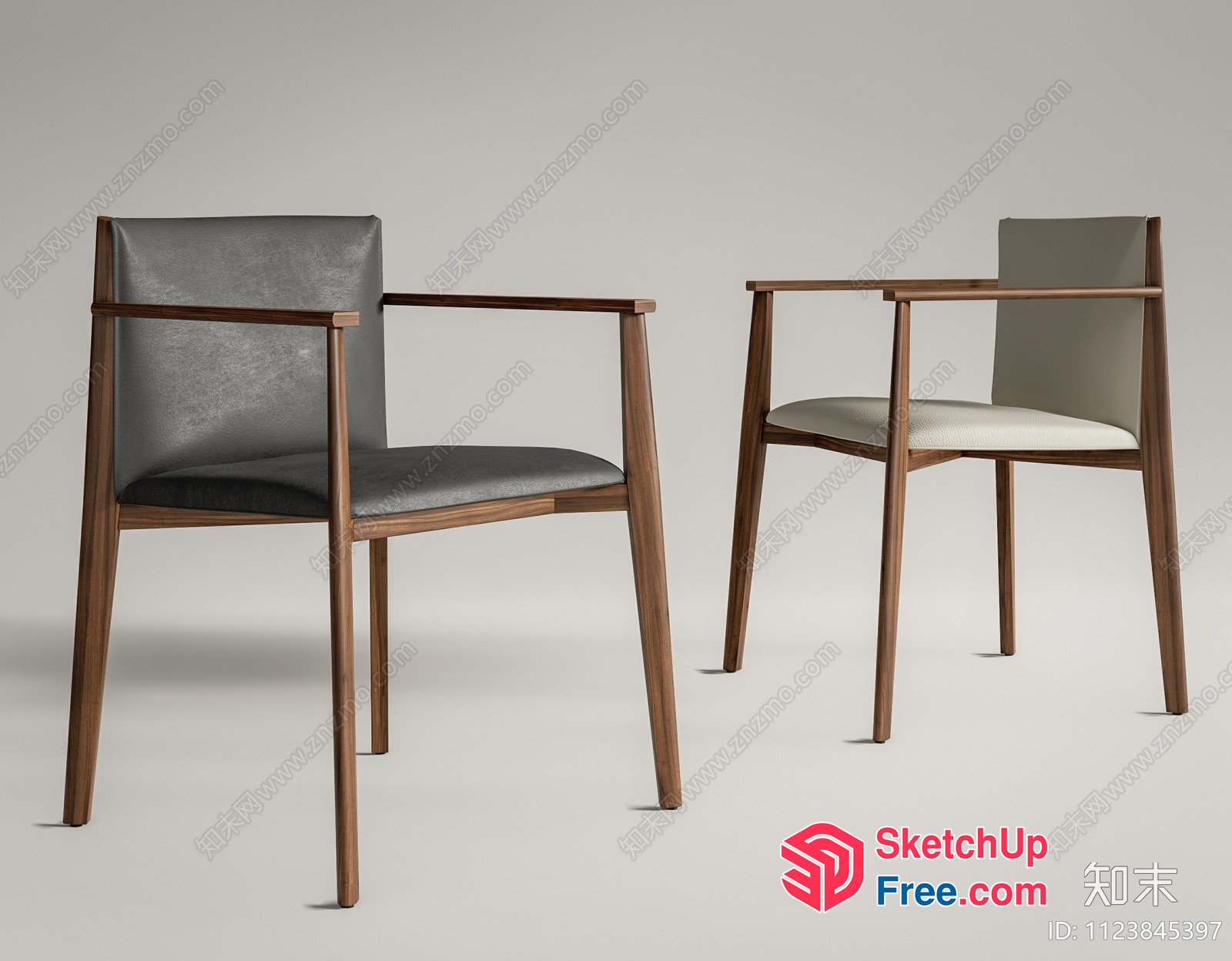 Modern Wooden Chairs With Grey And White Upholstery 3D SketchUp File