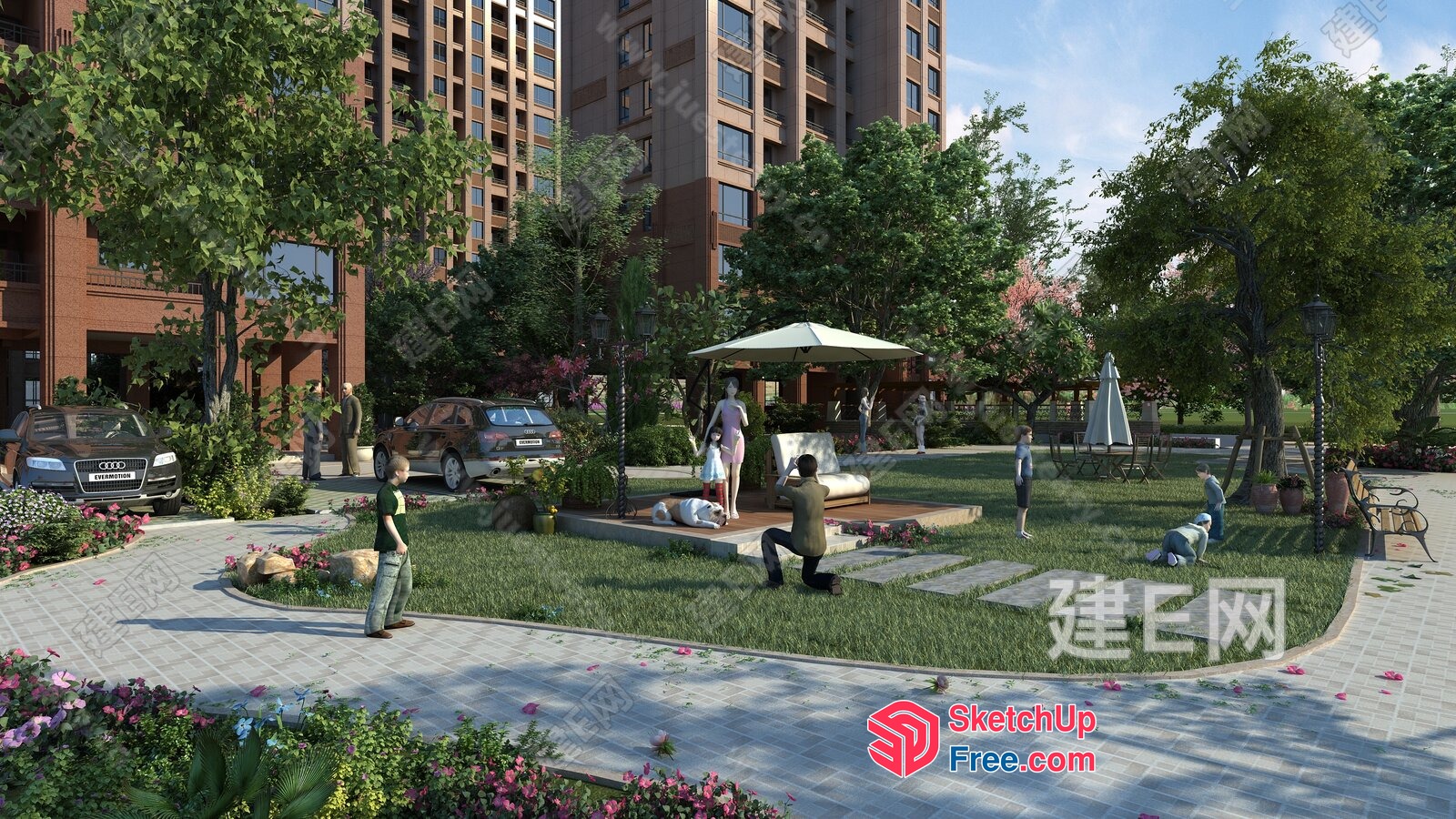 Residential Complex With A Park 3D SketchUp File