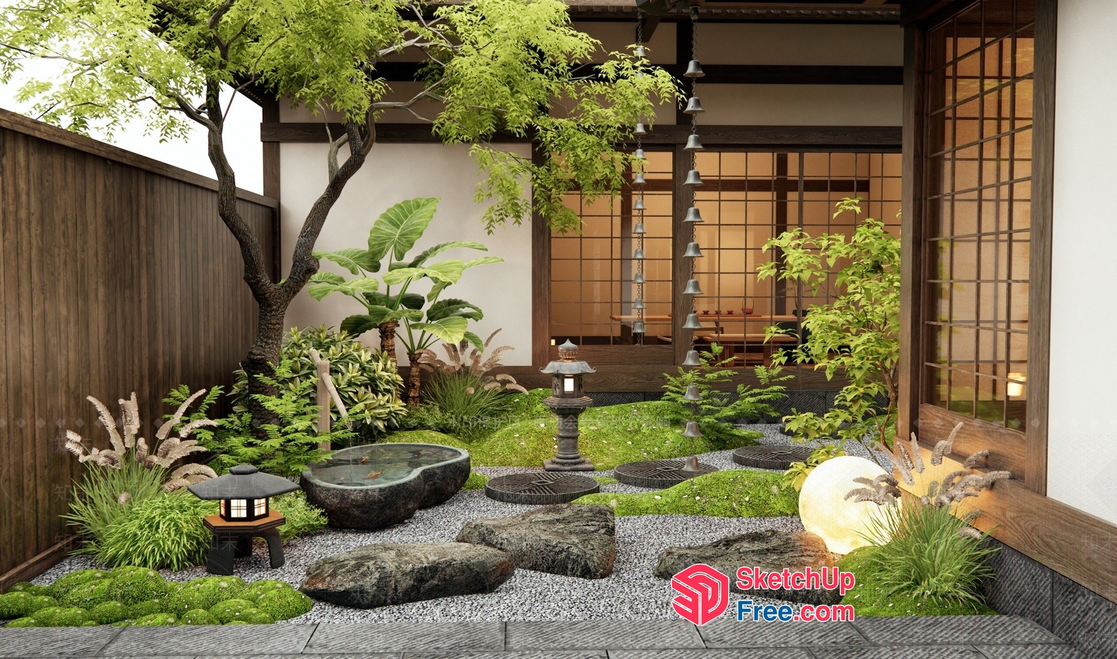 Serene Japanese Courtyard 3D SketchUp File