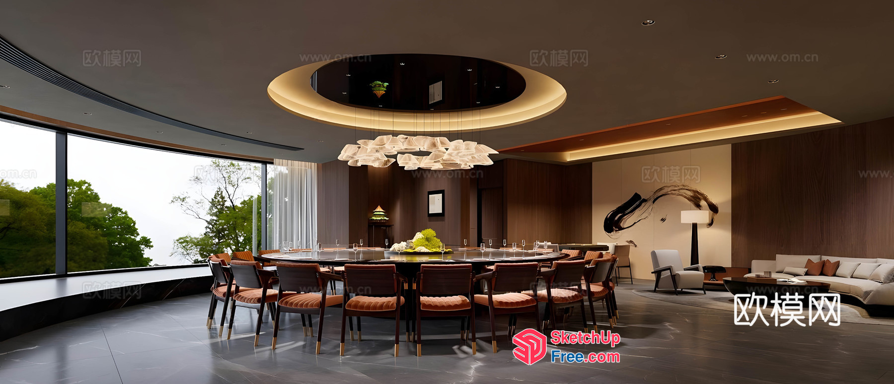 Elegant Modern Dining Room With Large Table And Chairs 3D SketchUp File