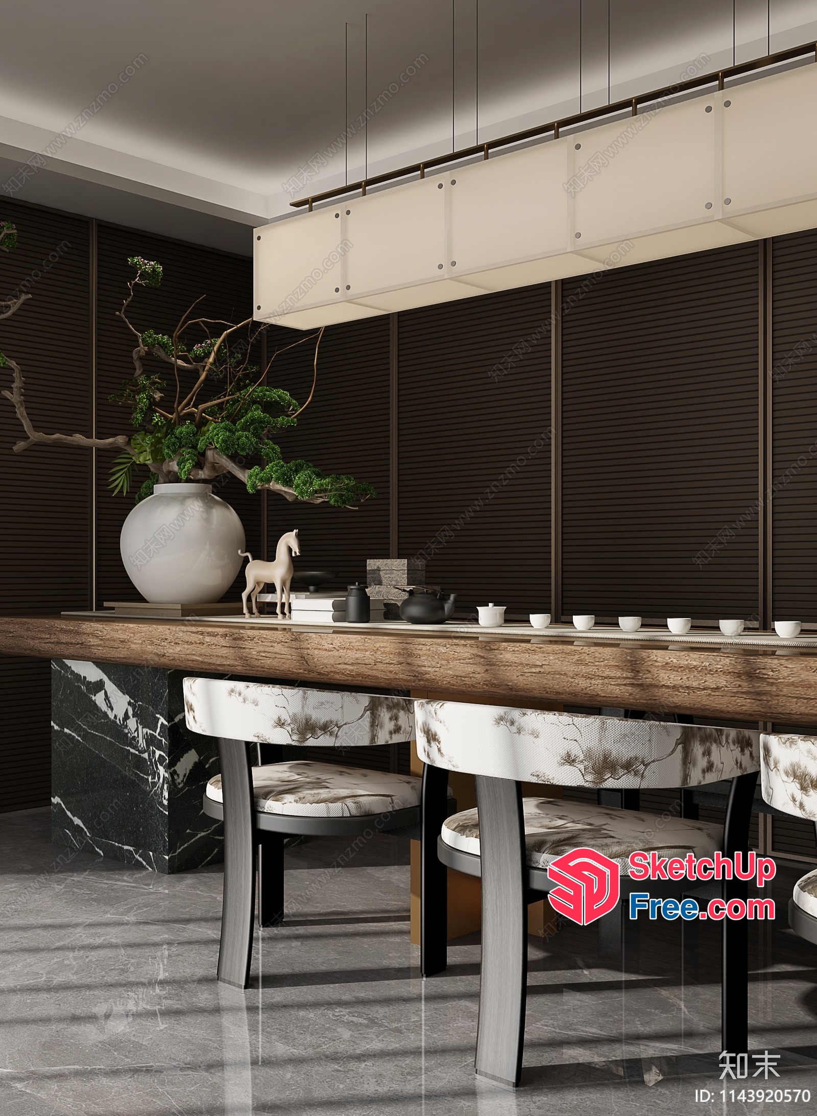 Elegant Modern Dining Room With Marble Table And Chairs 3D SketchUp File