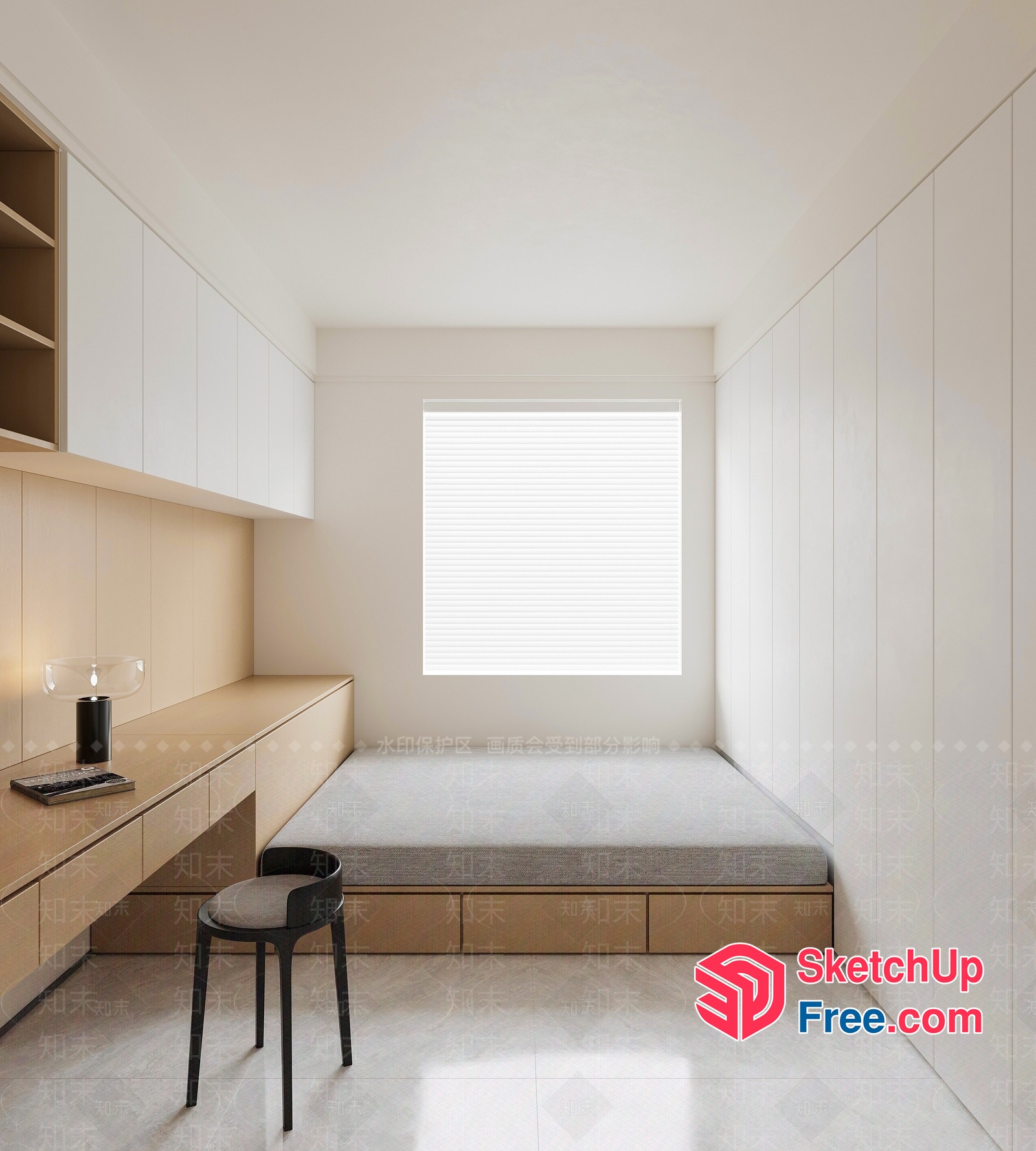 Minimalist Bedroom With Desk And Bed 3D SketchUp File