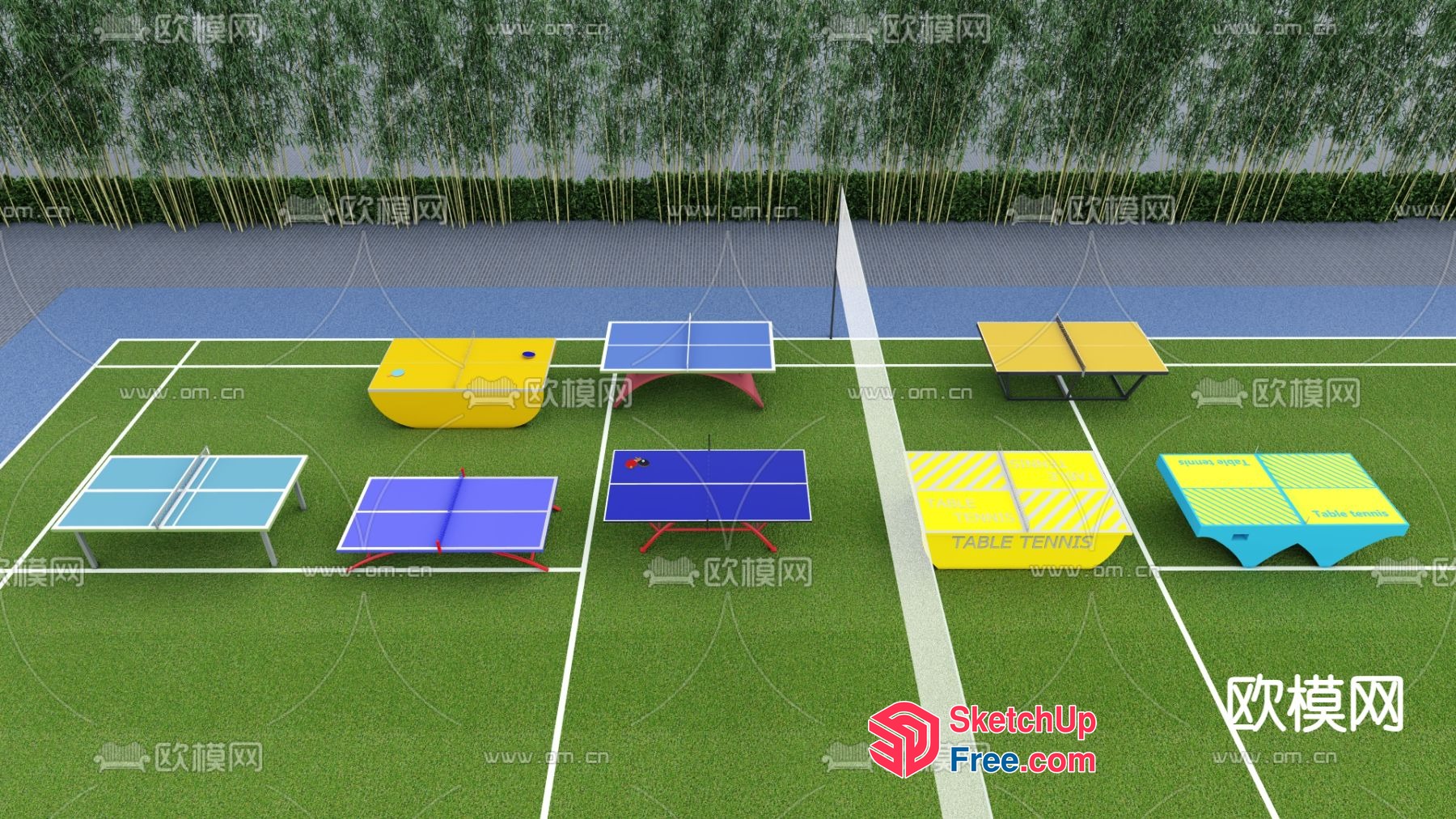 Colorful Outdoor Table Tennis Tables 3D SketchUp File