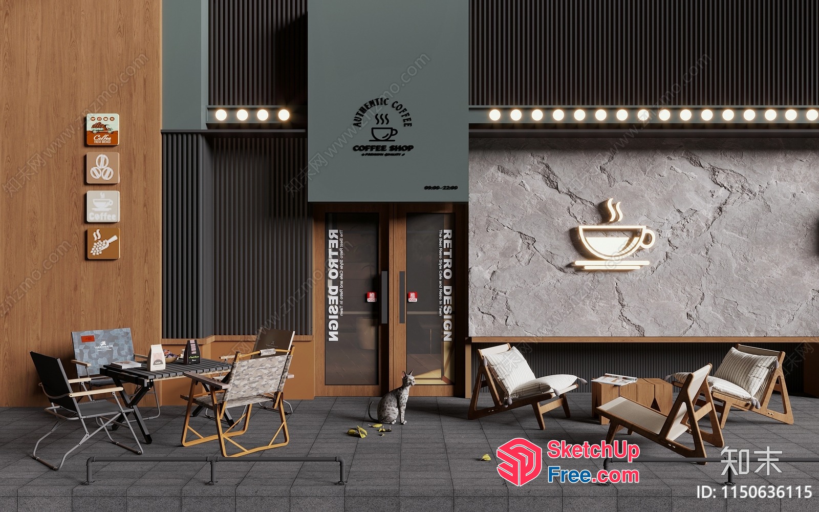 Retro Coffee Shop Entrance 3D SketchUp File