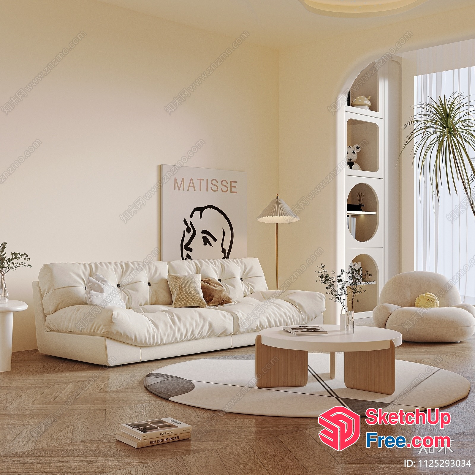 Minimalist Creamy Style Living Room Interior 3D SketchUp File