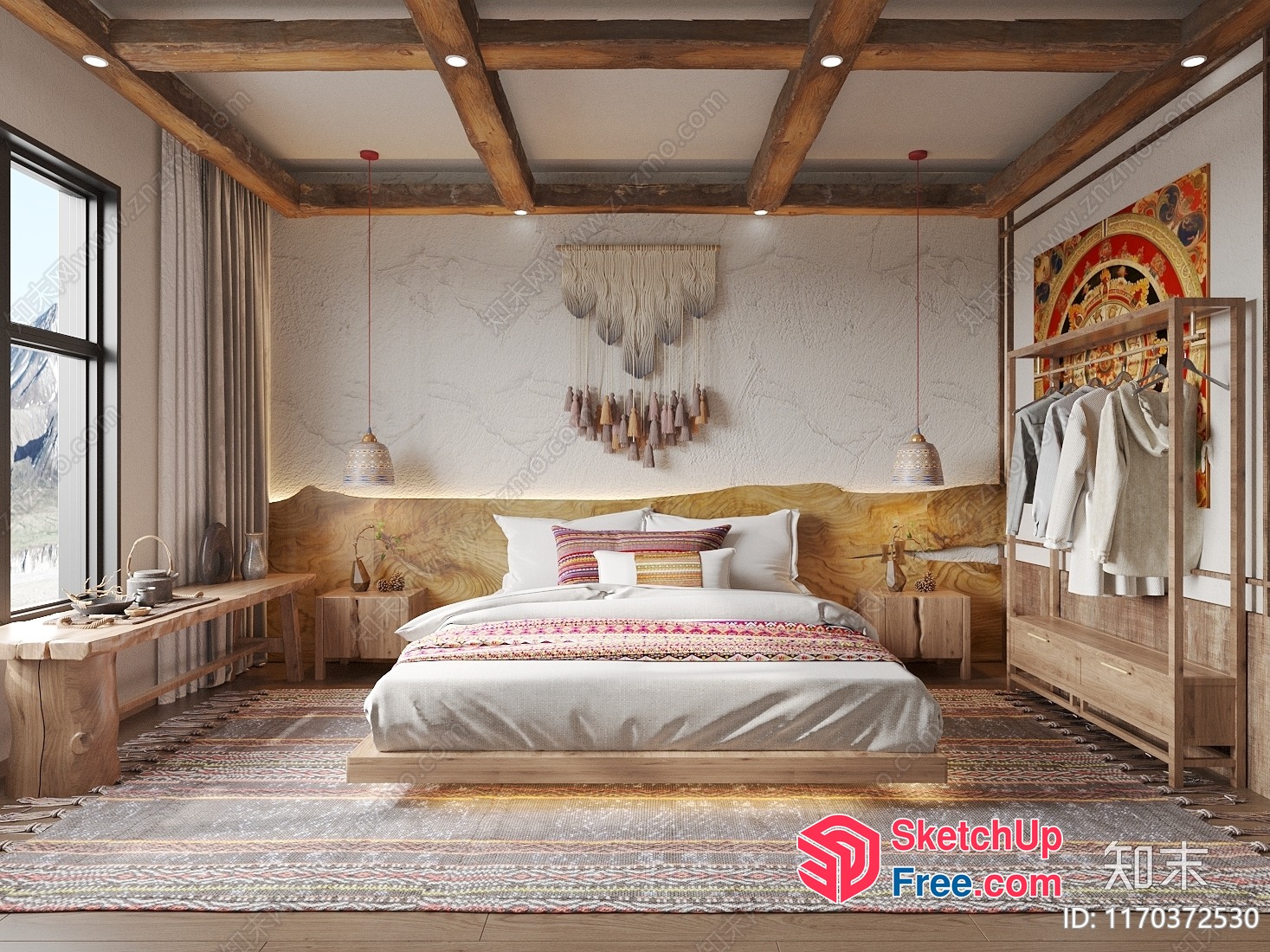 Modern Bedroom With Natural Wood Accents And Vibrant Decor 3D SketchUp File
