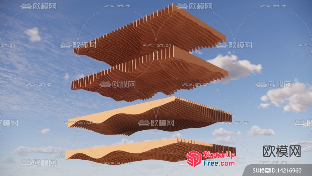 Dynamic Wooden Wave Pattern In The Sky 3D SketchUp File