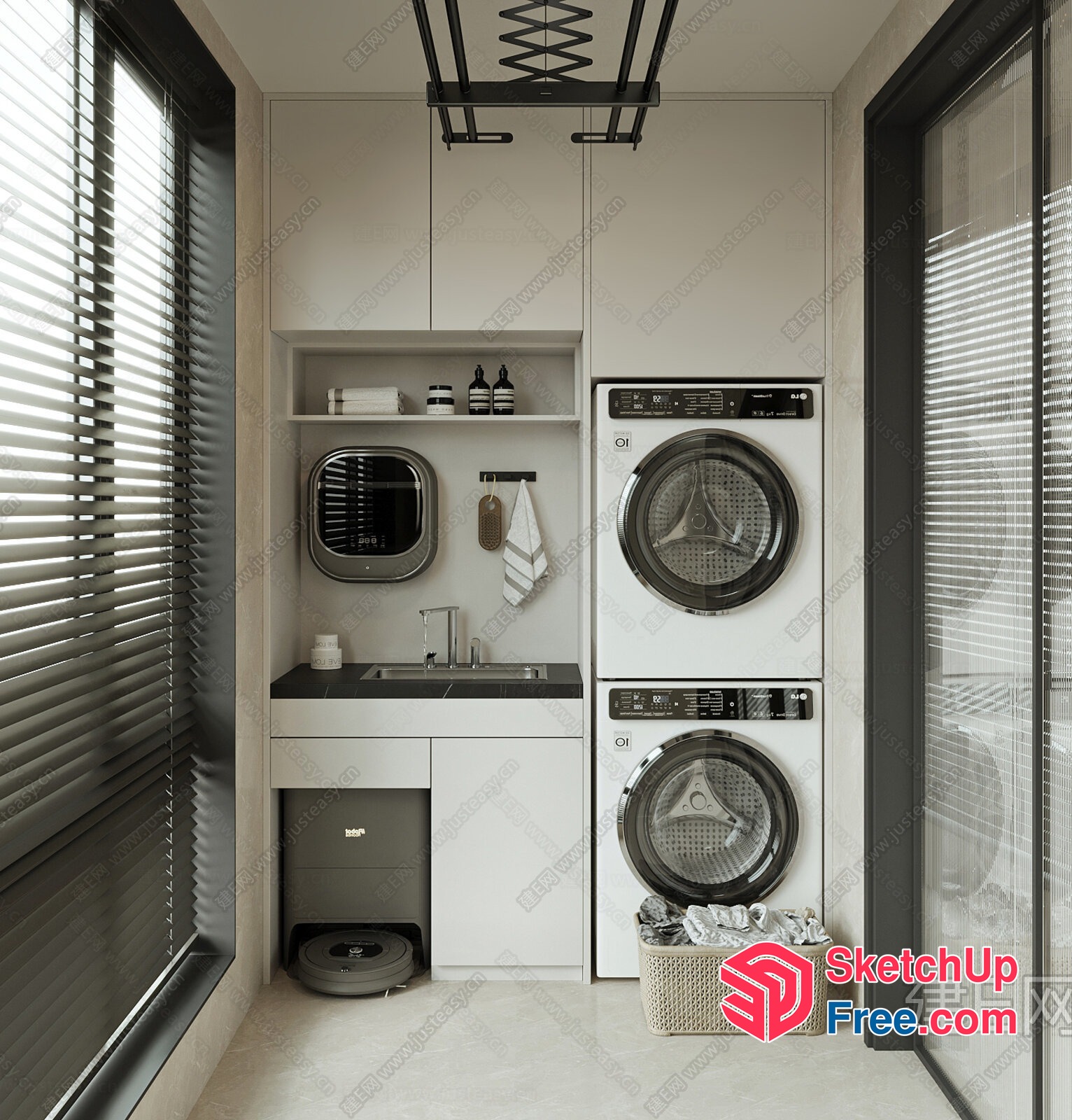 Modern Laundry Room With Functional Shelving 3D SketchUp File