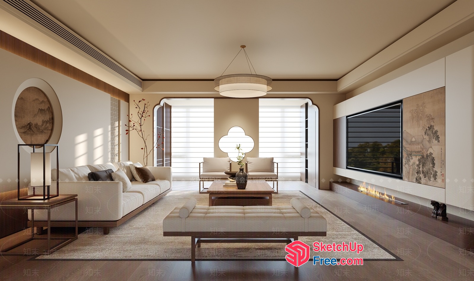 Elegant Minimalist Japanese-Style Living Room 3D SketchUp File
