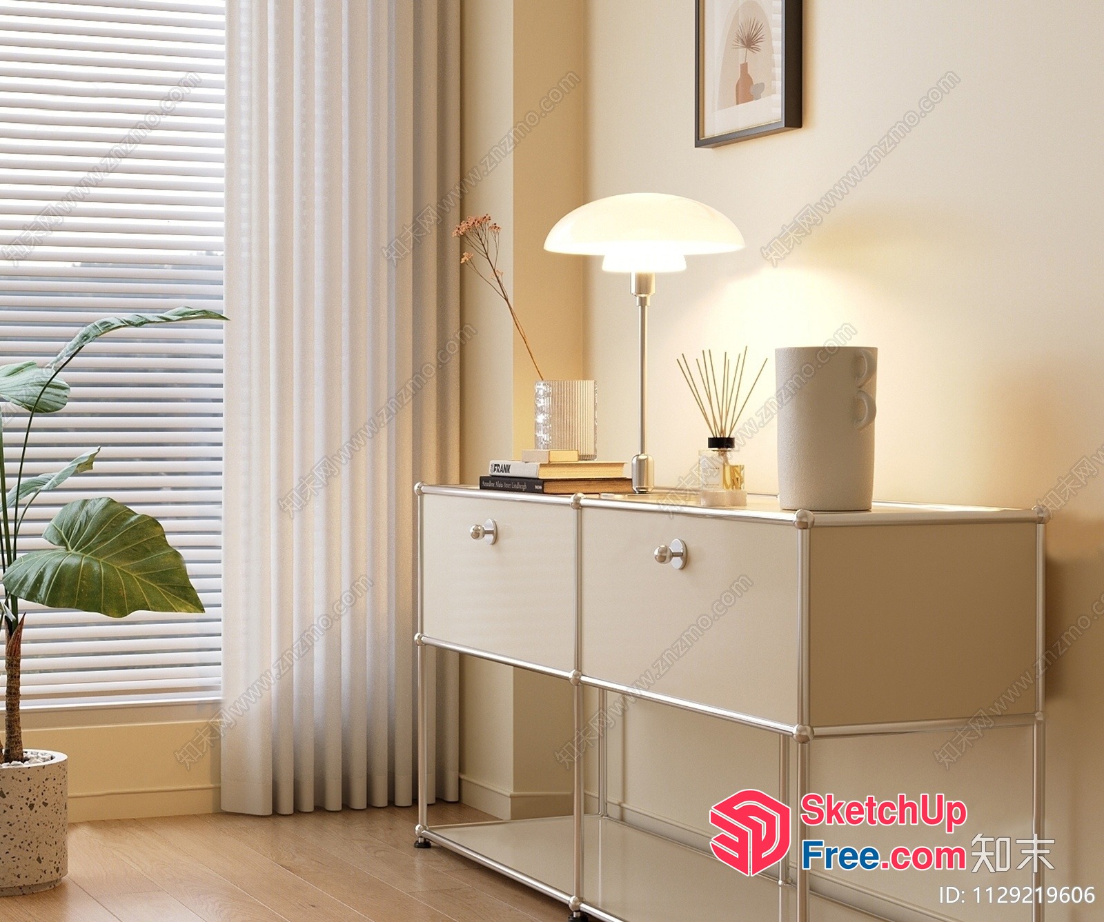 Elegant White Sideboard With Modern Lamp And Decor 3D SketchUp File