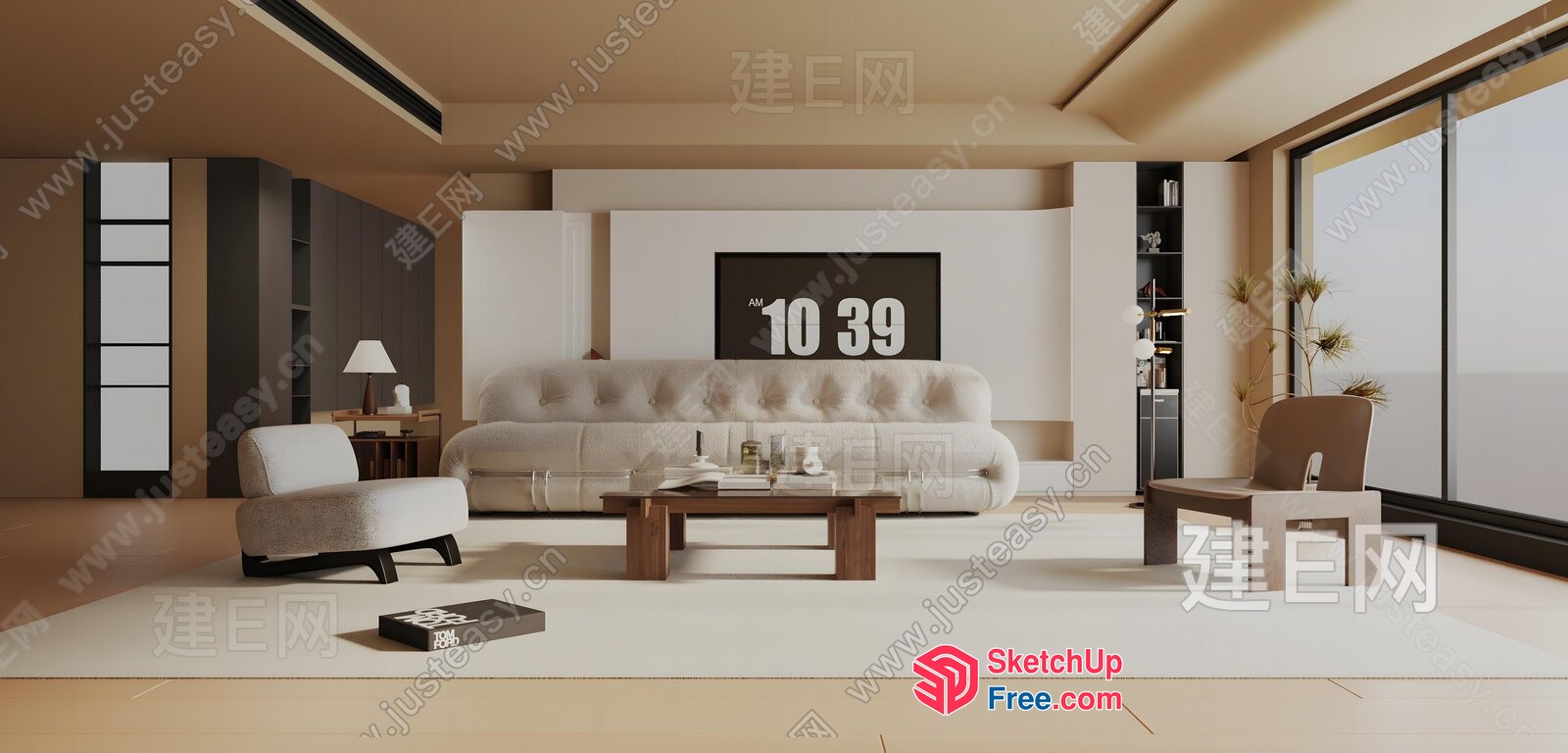 Modern Living Room With Creamy Style And Minimalist Decor 3D SketchUp File