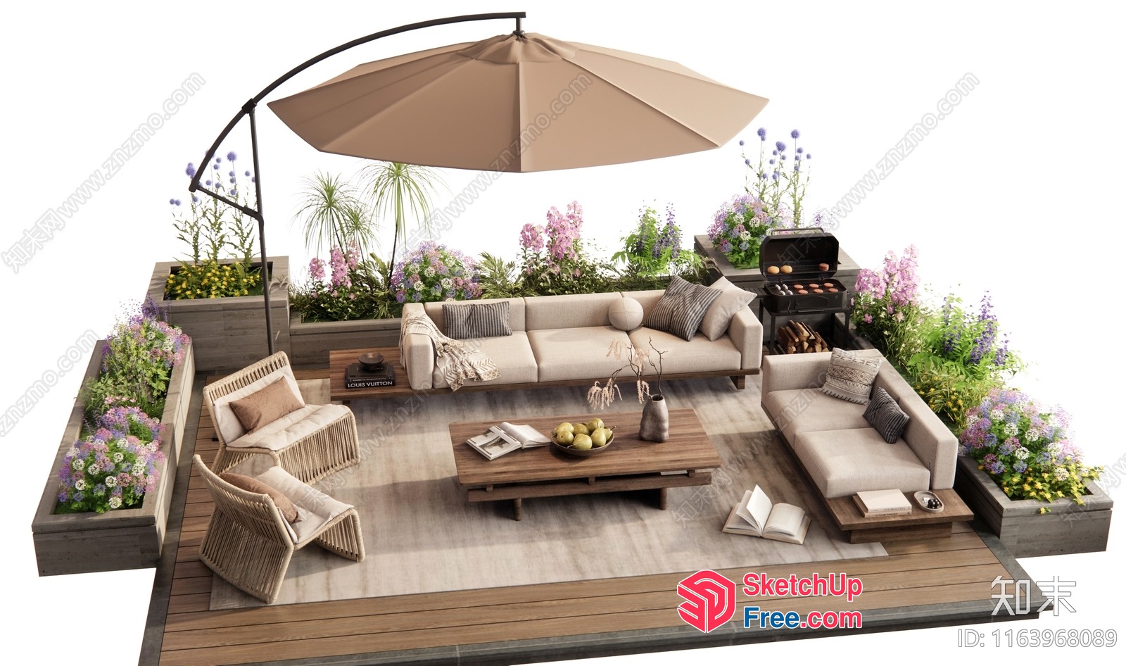 Cozy Outdoor Patio With Comfortable Seating And Barbecue Area 3D SketchUp File