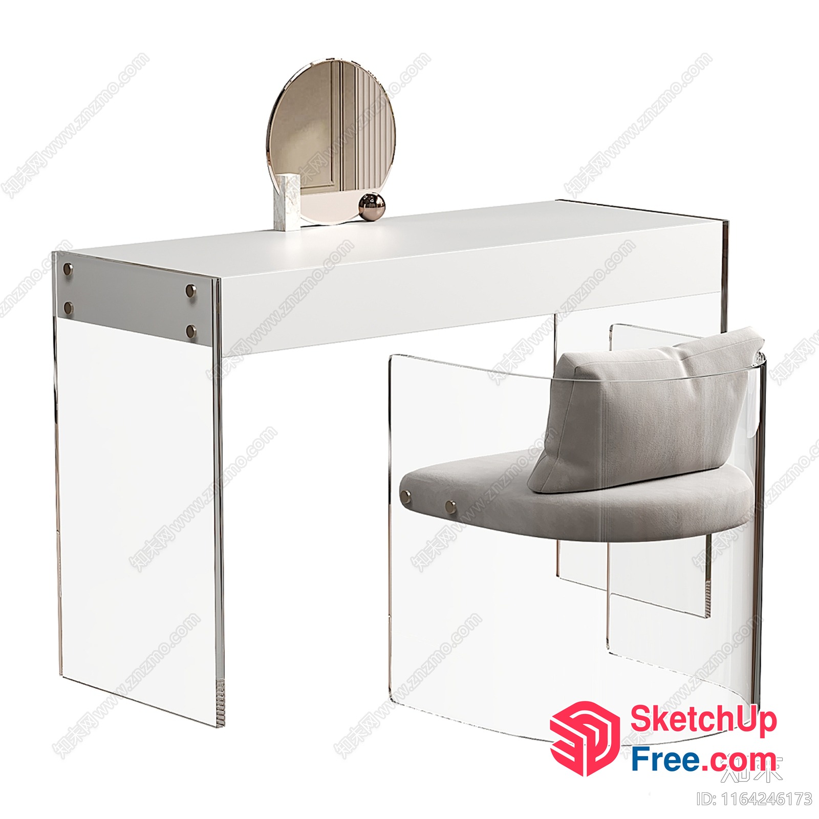 Modern Minimalist White Vanity Dressing Table With Mirror 3D SketchUp File