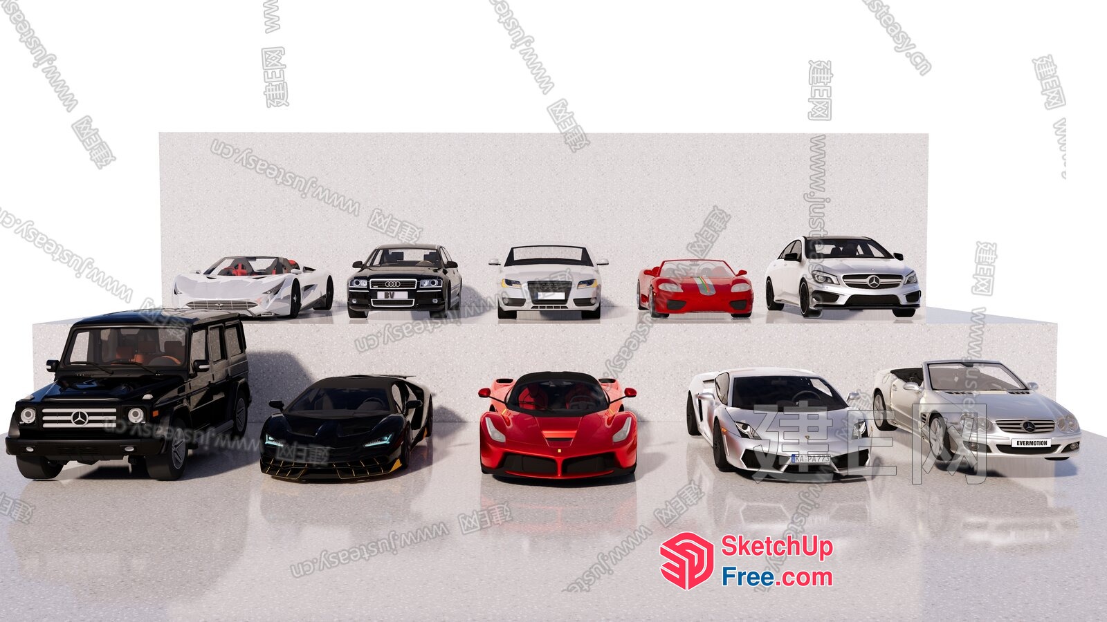 Luxurious Vehicles On Shiny Floor 3D SketchUp File
