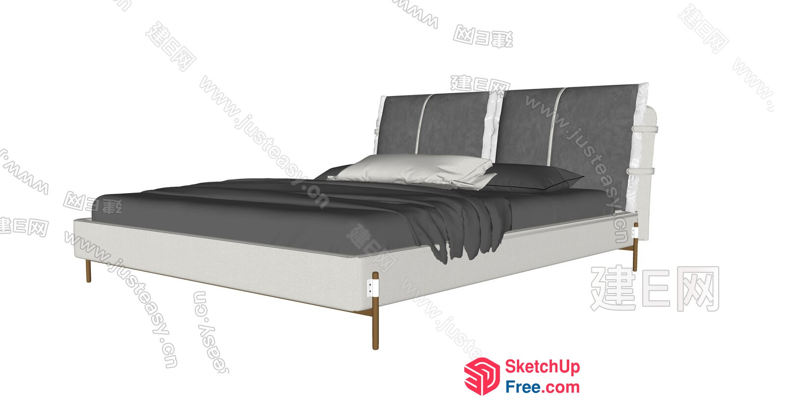 White And Grey Bed With Pillows 3D SketchUp File
