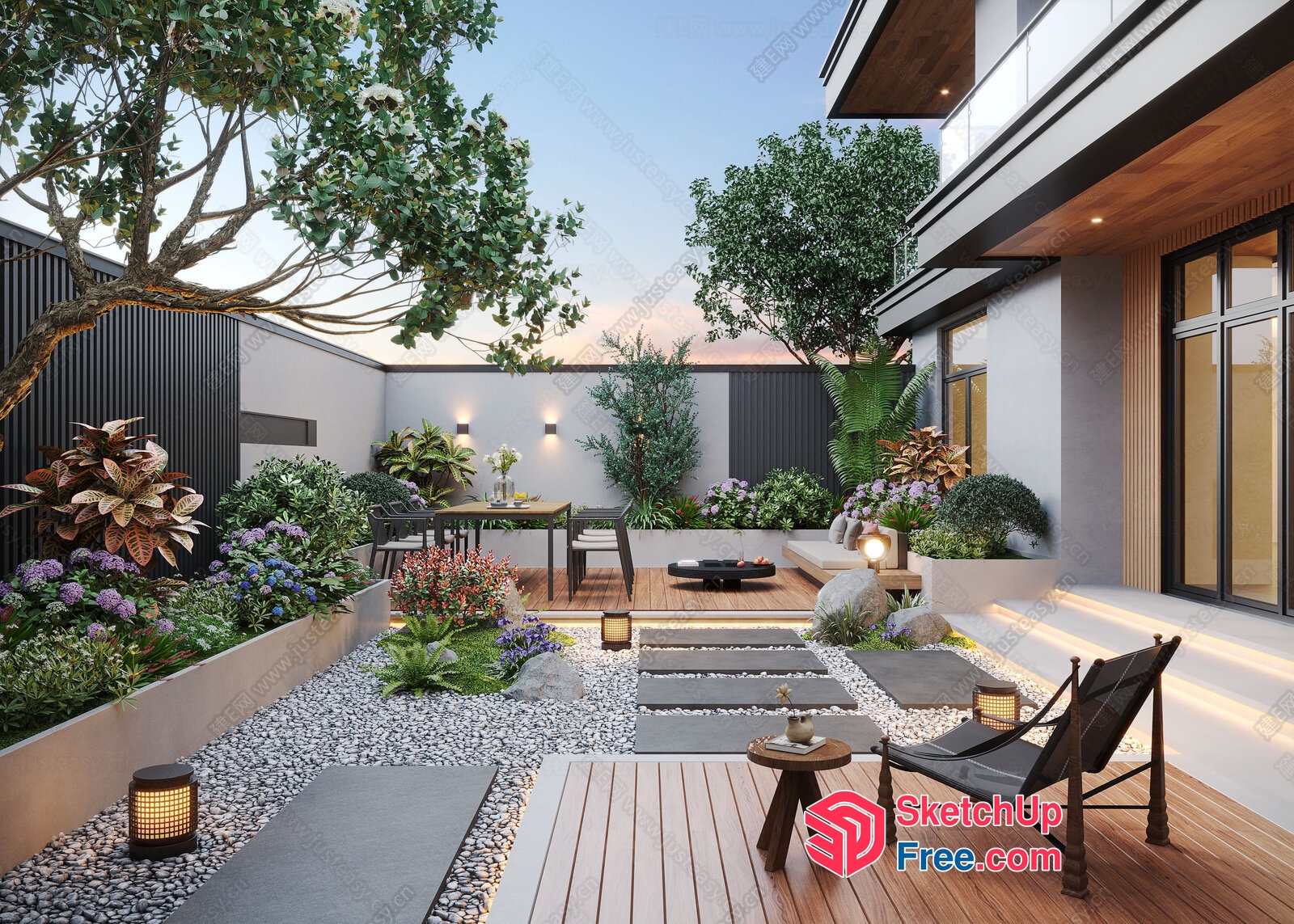 Modern Japanese-Style Villa Garden 3D SketchUp File