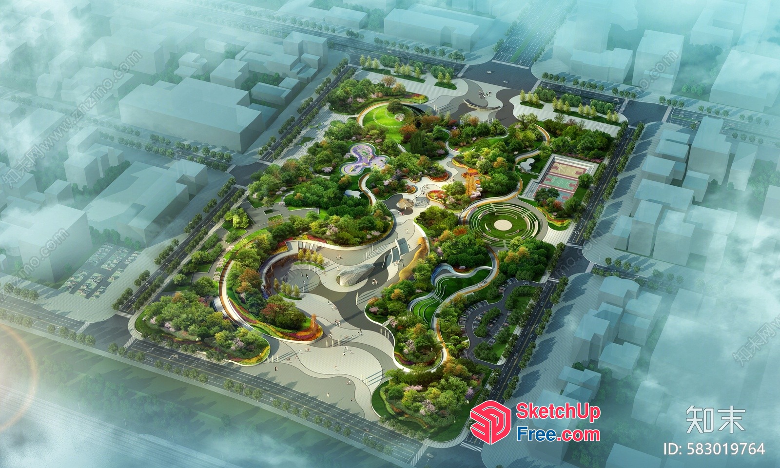 Aerial View Of A Modern Park 3D SketchUp File