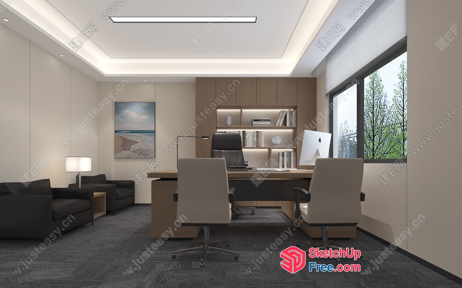 Modern Office Space With Neutral Color Scheme And Minimalist Decor 3D SketchUp File