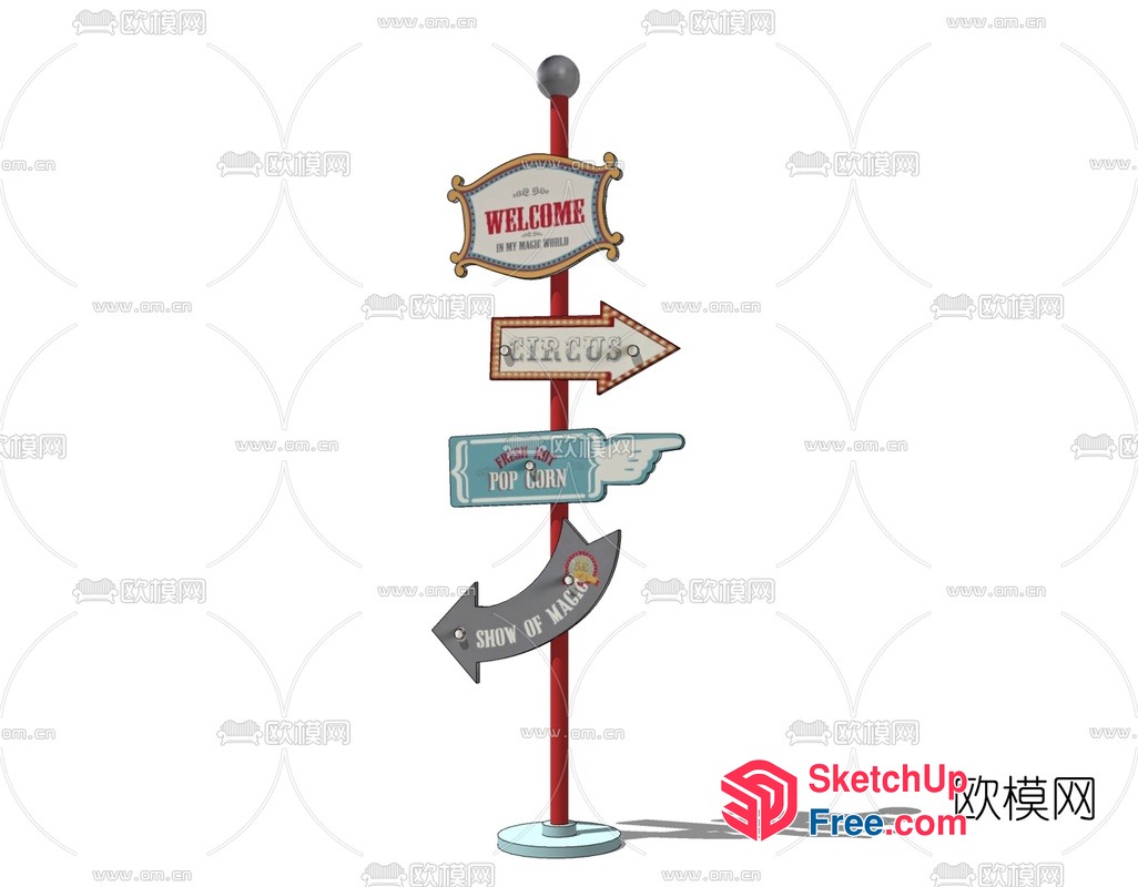 Vintage Circus Signpost 3D SketchUp File