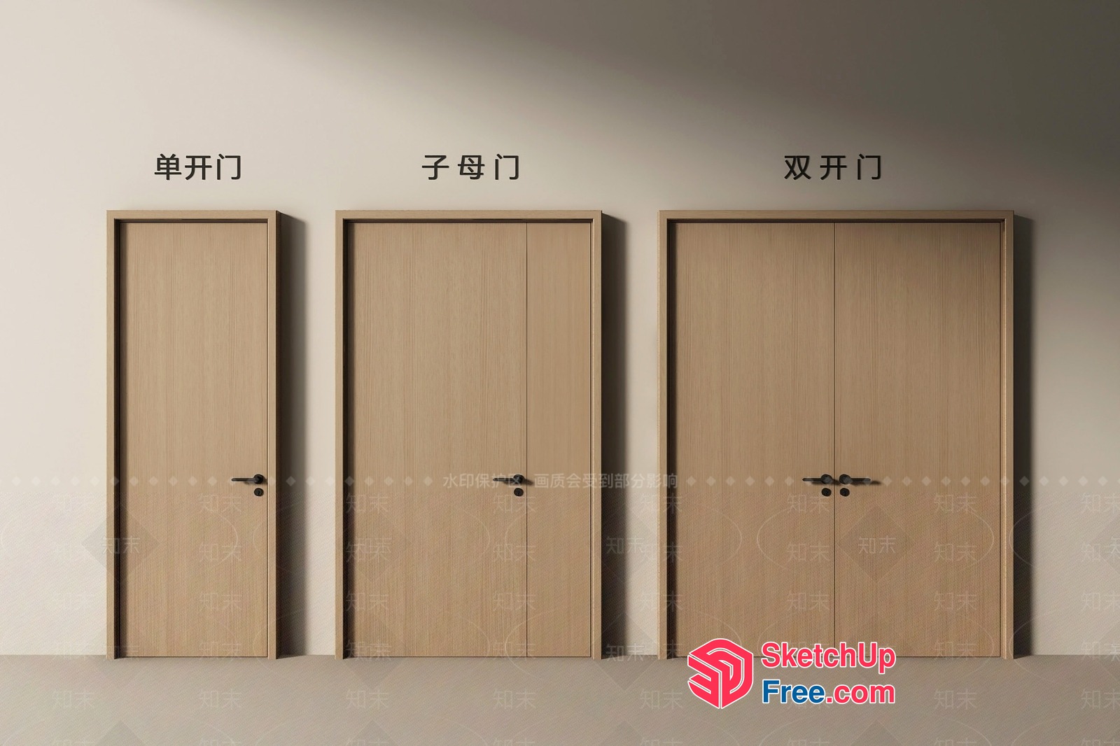 Three Wooden Doors In A Row 3D SketchUp File