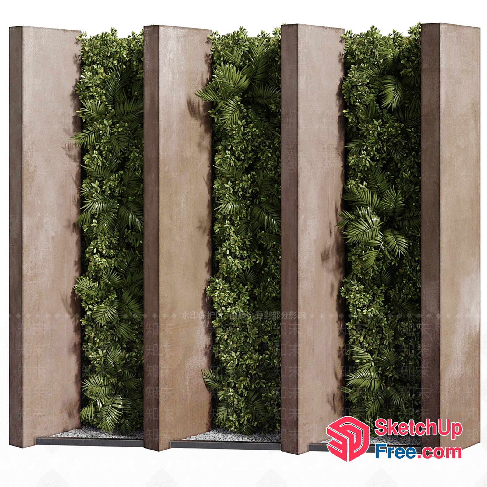Greenery Wall With Pillars And Pebbles 3D SketchUp File