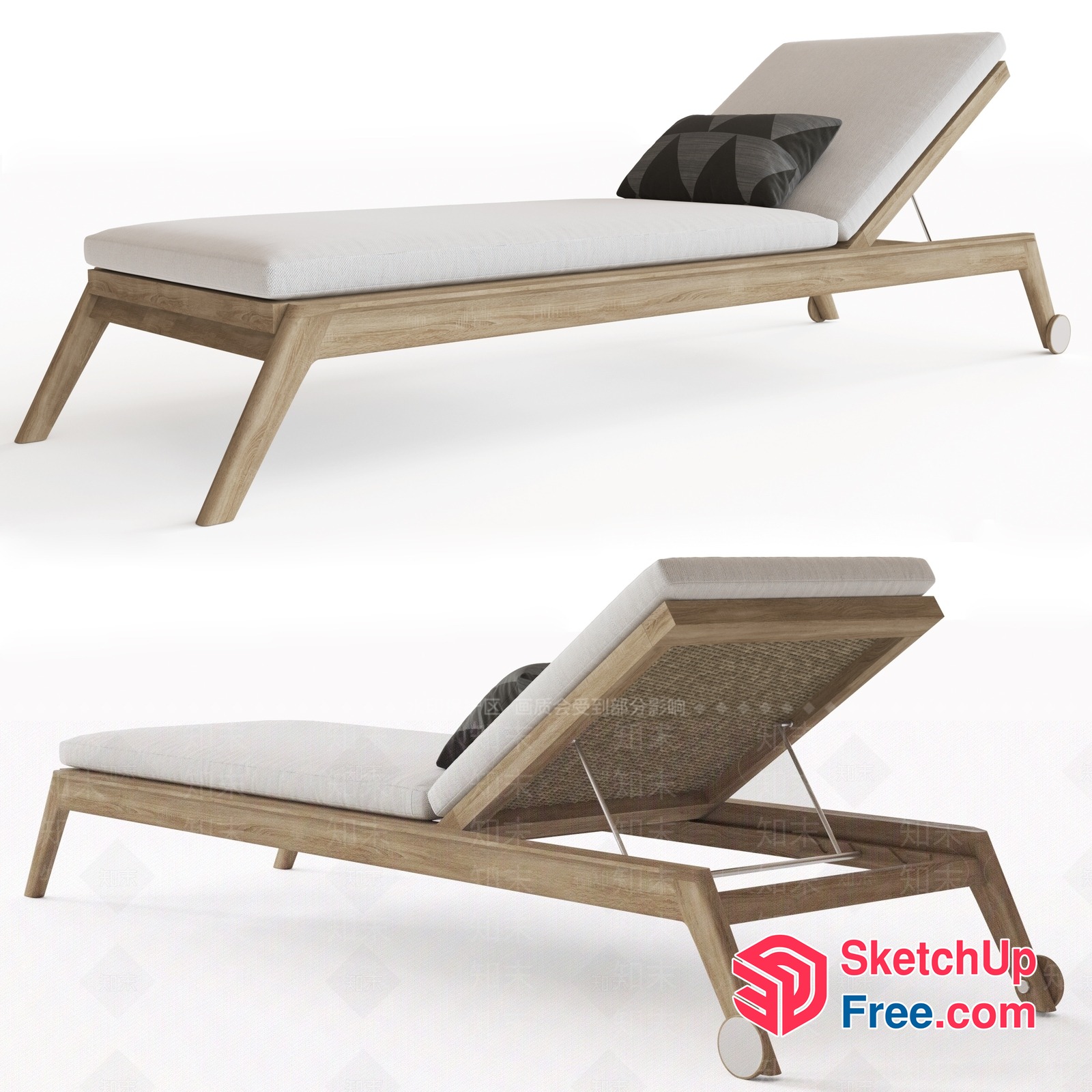 Modern Wooden Outdoor Lounger With Adjustable Backrest 3D SketchUp File