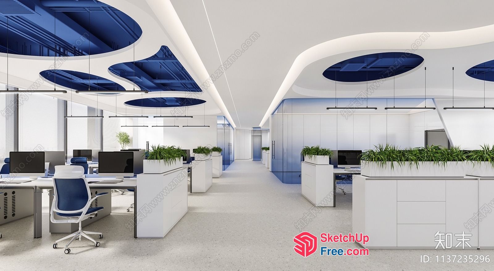 Modern Office Space With Sleek Ceiling Features And Natural Light 3D SketchUp File