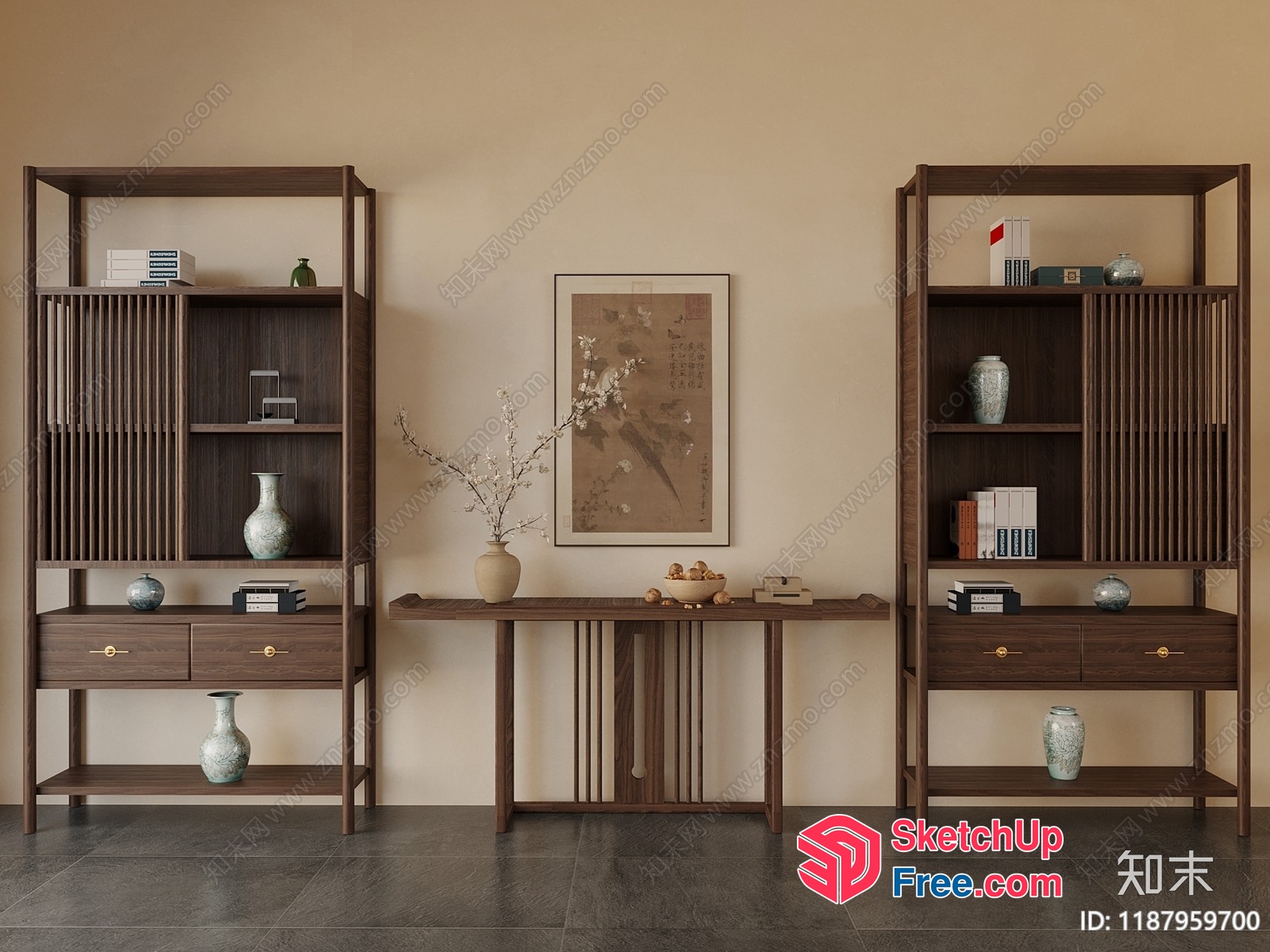 Modern Japanese-Style Decorative Shelf And Table Set 3D SketchUp File