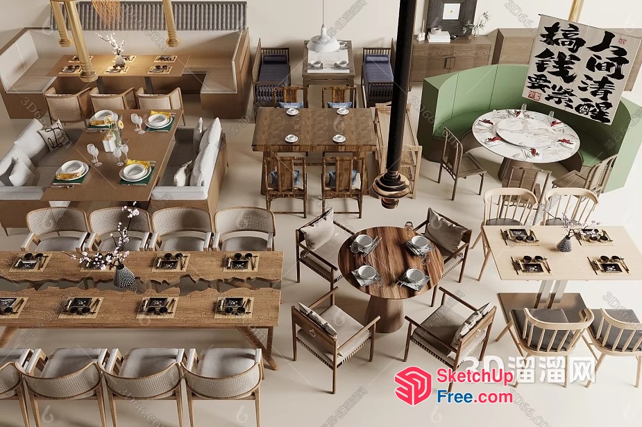 Asian Restaurant Interior 3D SketchUp File