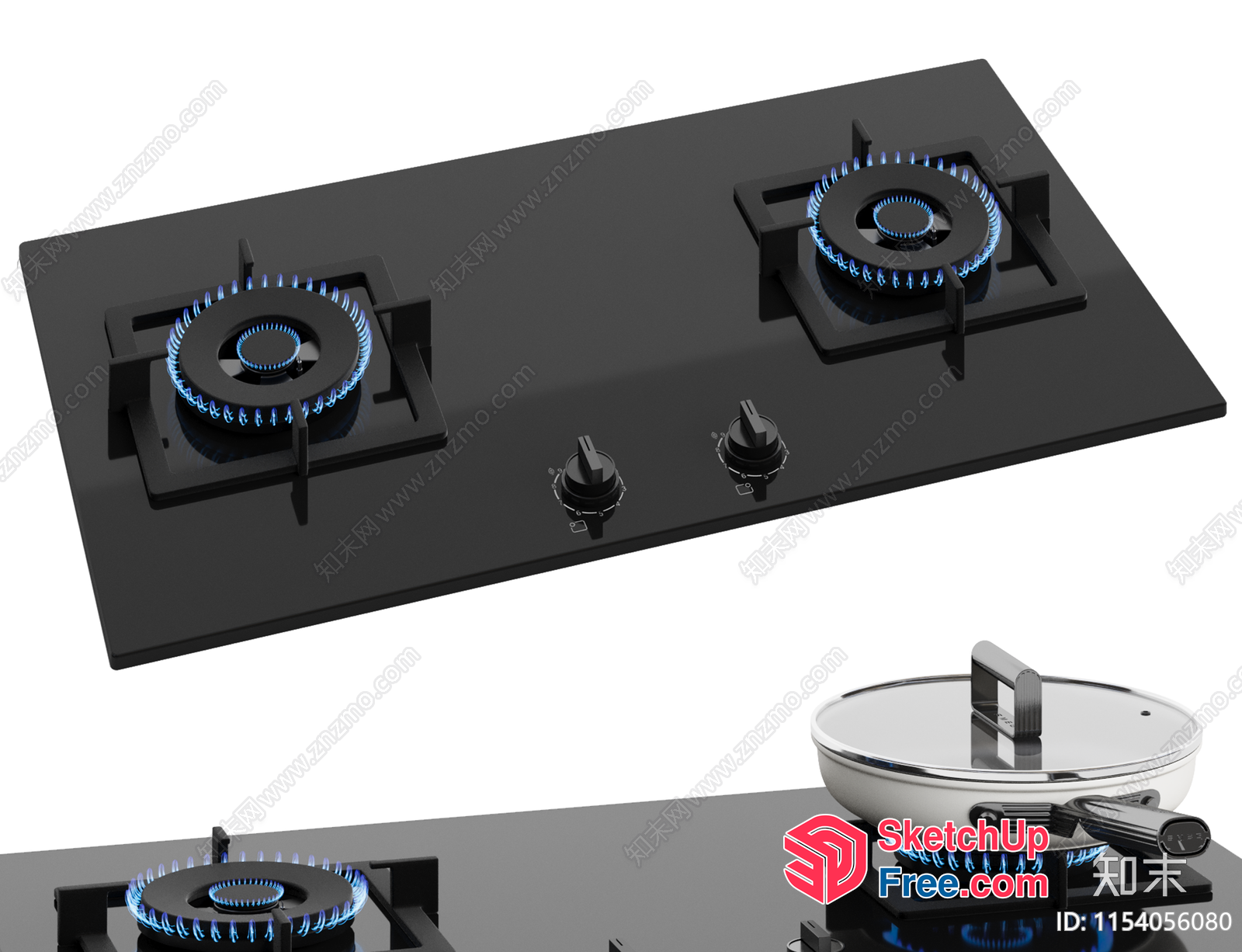 Modern Kitchen Stove With Blue Flames 3D SketchUp File