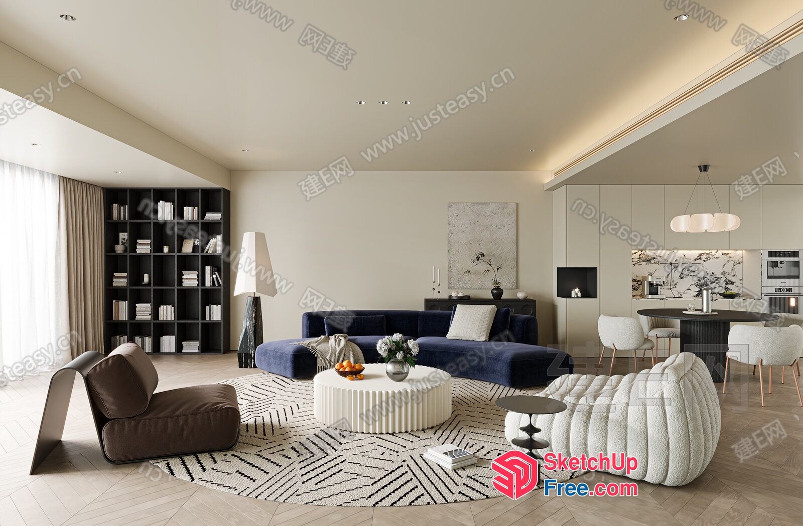 Modern Minimalist Living Room With Elegant Furniture 3D SketchUp File