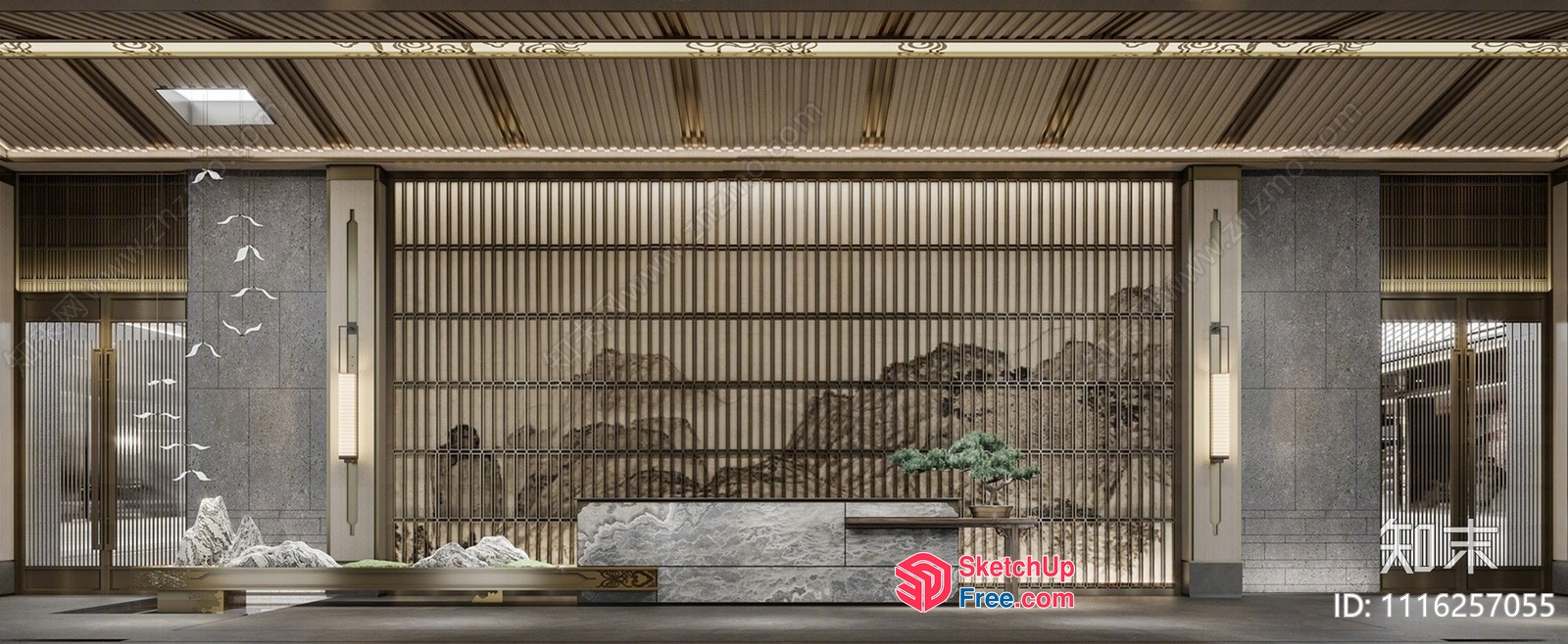 Elegant Modern Asian Style Interior With Stone And Wood Elements 3D SketchUp File