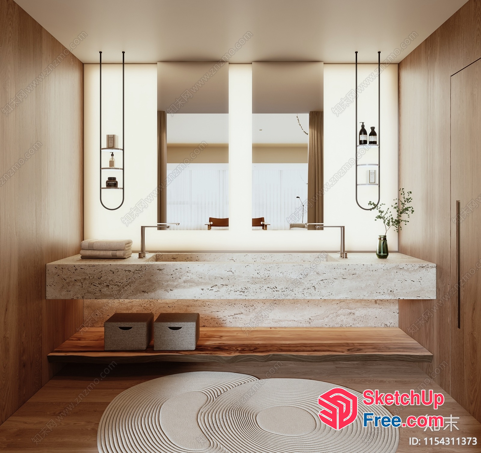 Modern Bathroom With Natural Materials And Minimalist Decor 3D SketchUp File