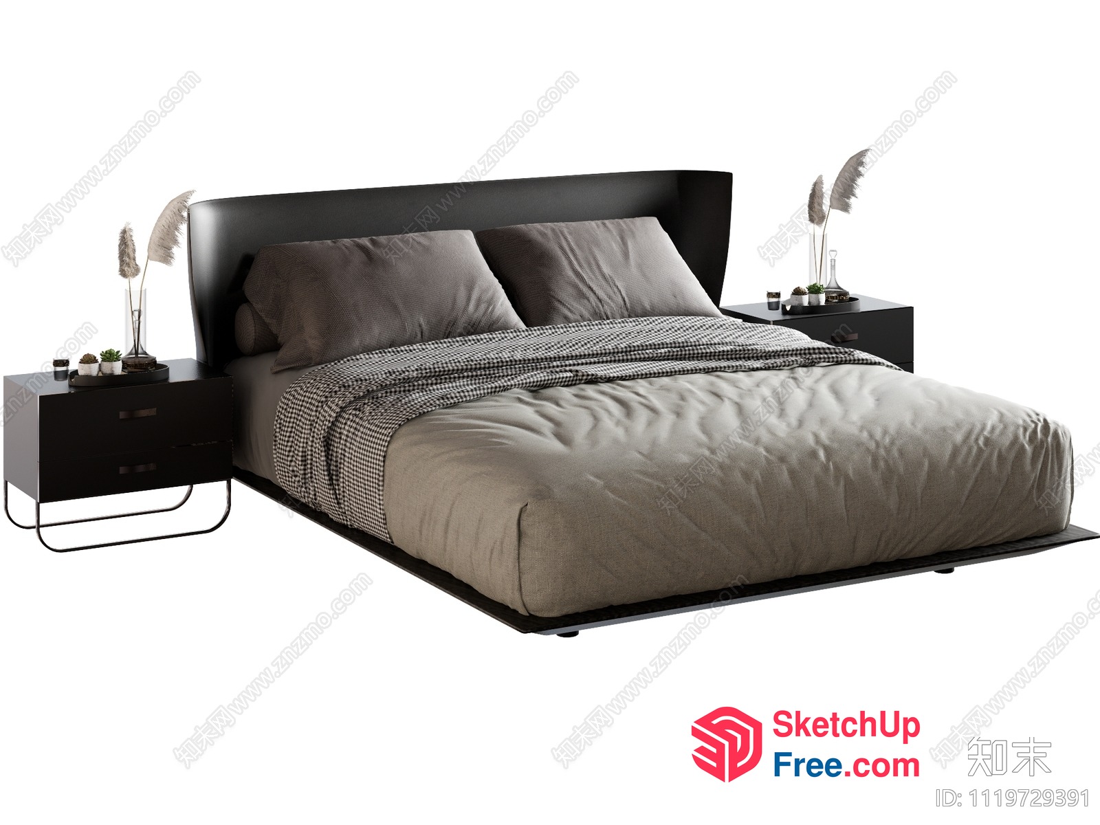 Modern Minimalist Bed With Nightstands 3D SketchUp File