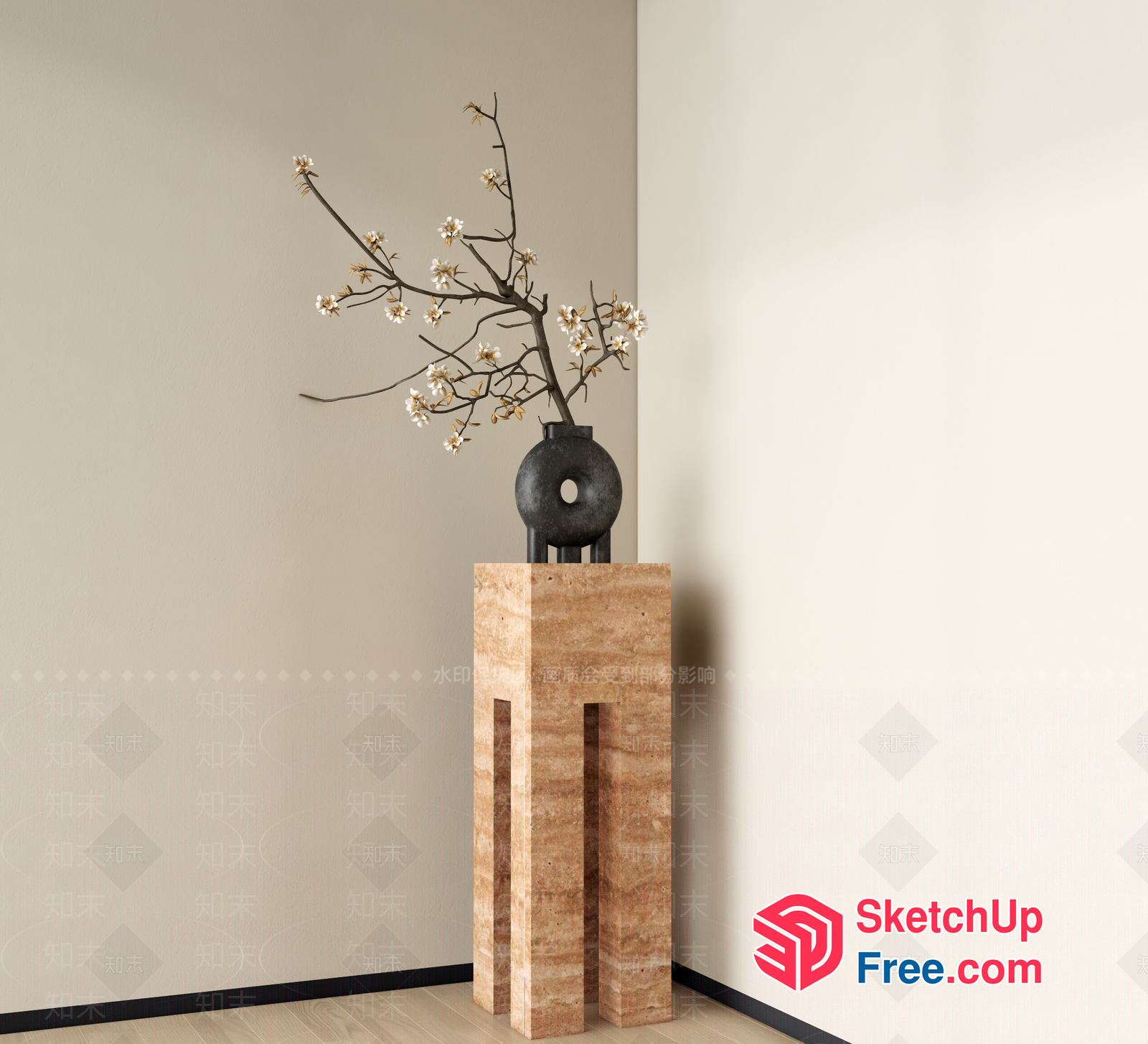 Elegant Stone Pillar With Flower Vase 3D SketchUp File