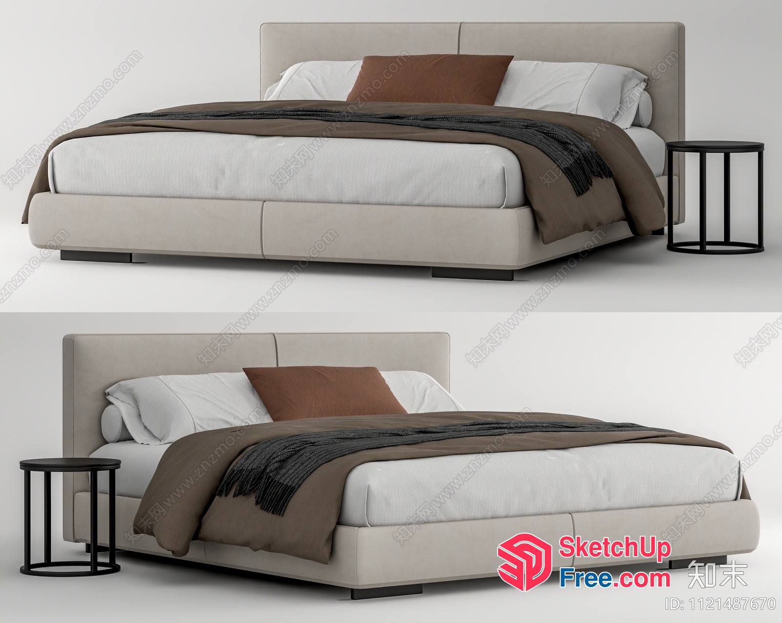 Minimalist Style Bed With Pillows And Blanket 3D SketchUp File