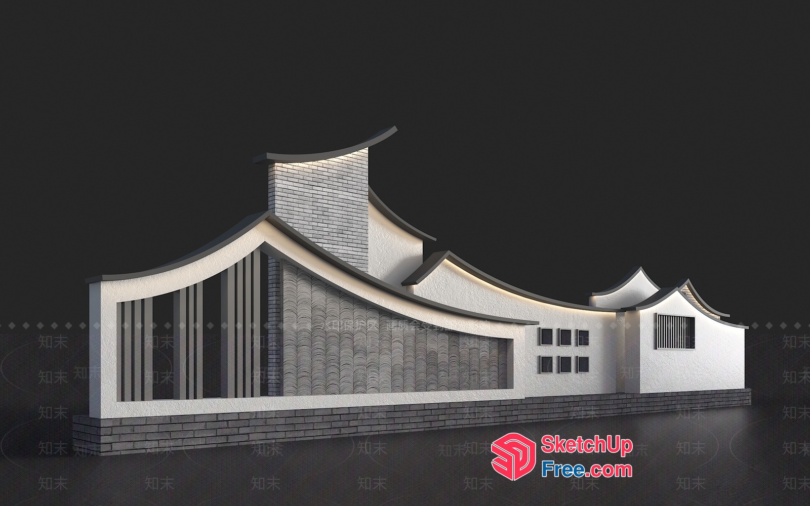 Asian-Inspired Building Facade 3D SketchUp File