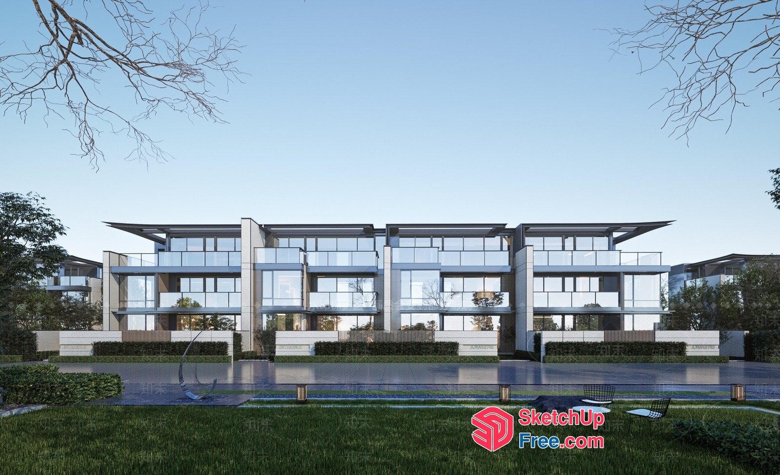 Modern Glass Building Exterior 3D SketchUp File