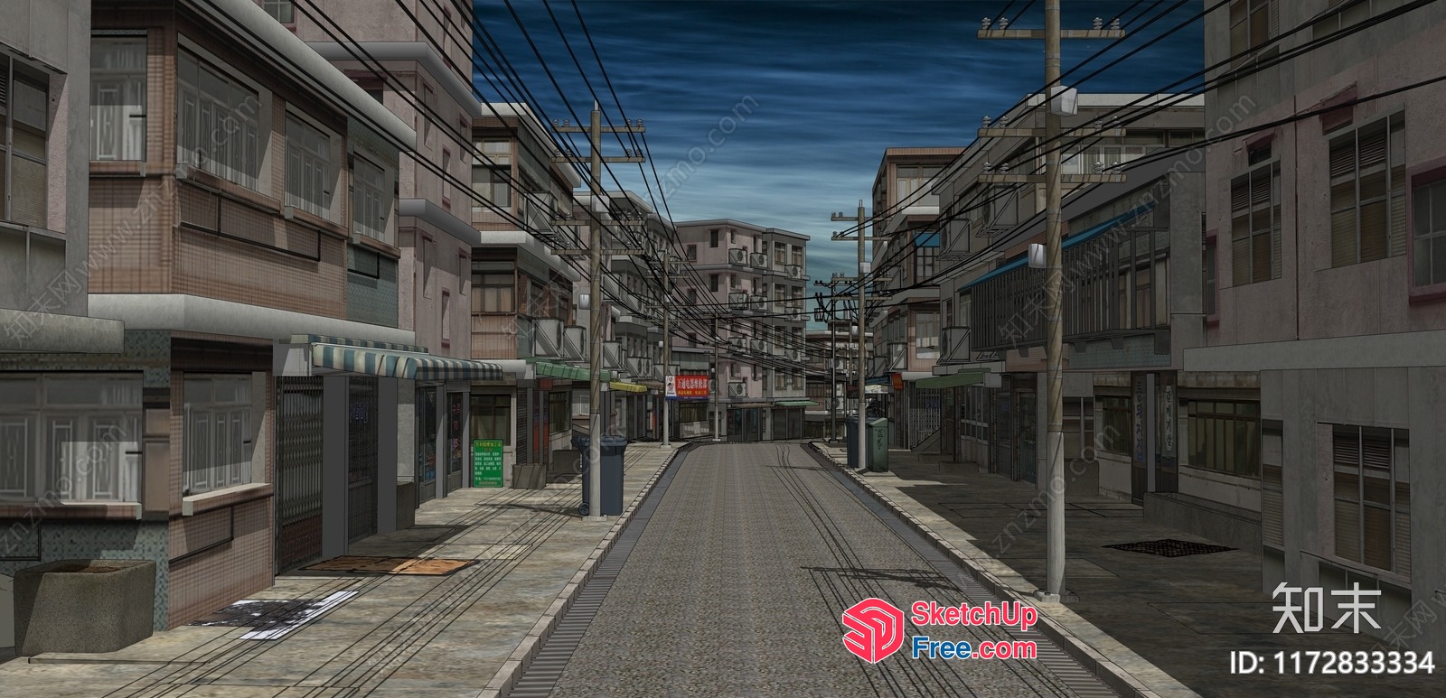 Commercial Street Scene With Buildings And Street 3D SketchUp File
