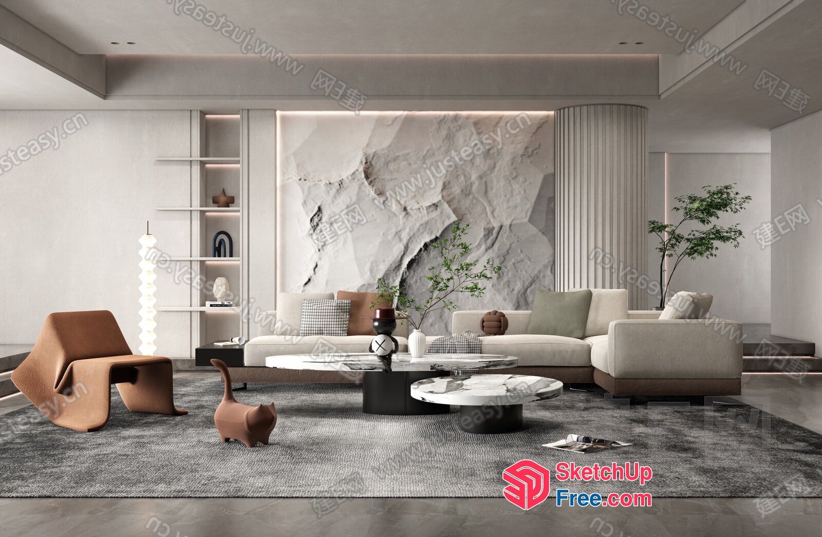 Modern Minimalist Living Room With Sleek Furniture And Natural Elements 3D SketchUp File