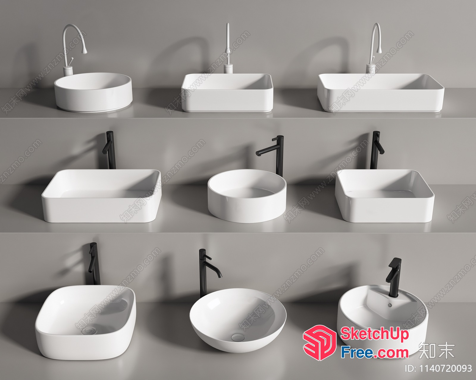 Modern White Ceramic Sinks With Sleek Faucets 3D SketchUp File