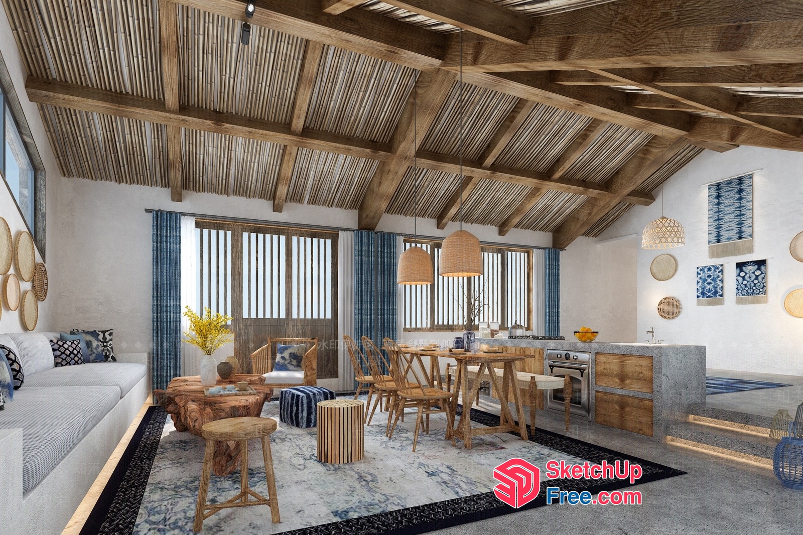 Rustic Modern Japanese-Inspired Interior 3D SketchUp File