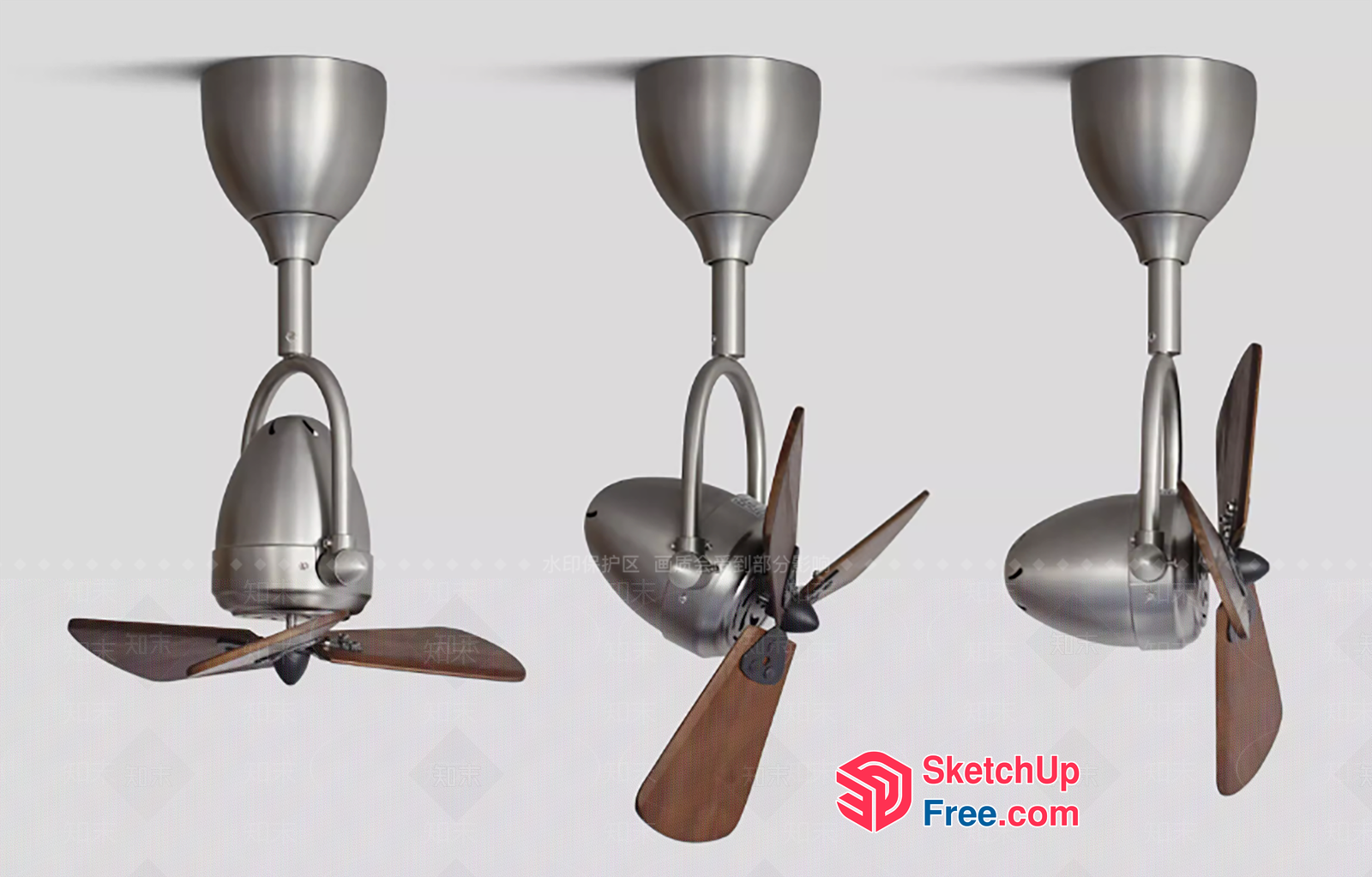 Modern Silver Ceiling Fans With Brown Wooden Blades 3D SketchUp File