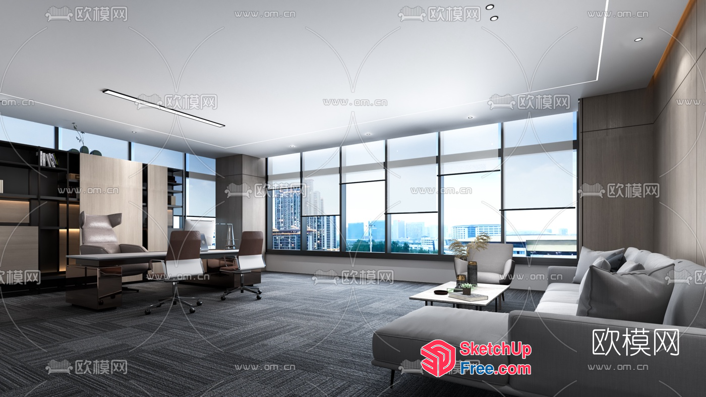 Modern Office Space With City View 3D SketchUp File
