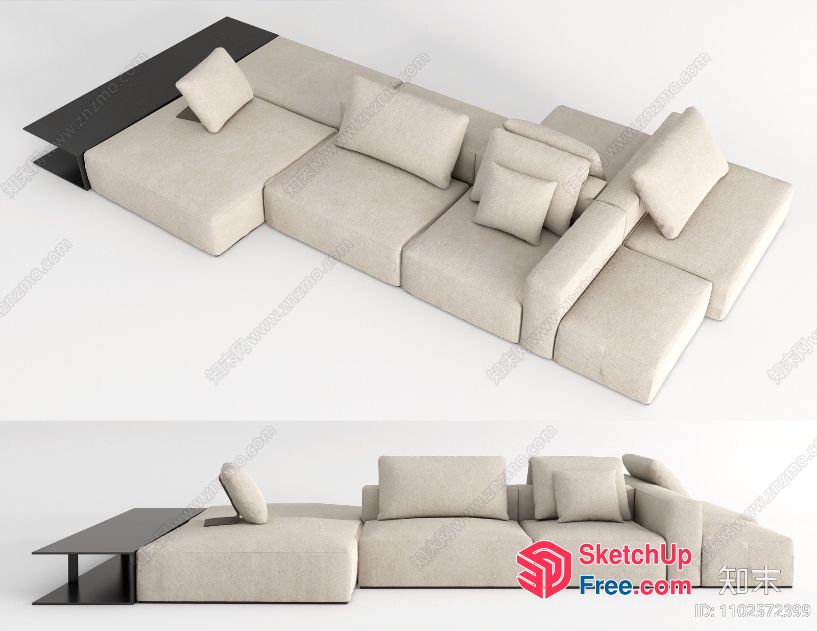 Modern Cream Colored Sofa Set With Black Table 3D SketchUp File