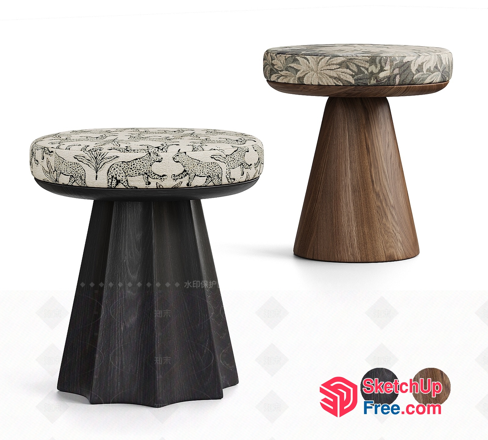 Modern Stool With Animal Print Cushion 3D SketchUp File