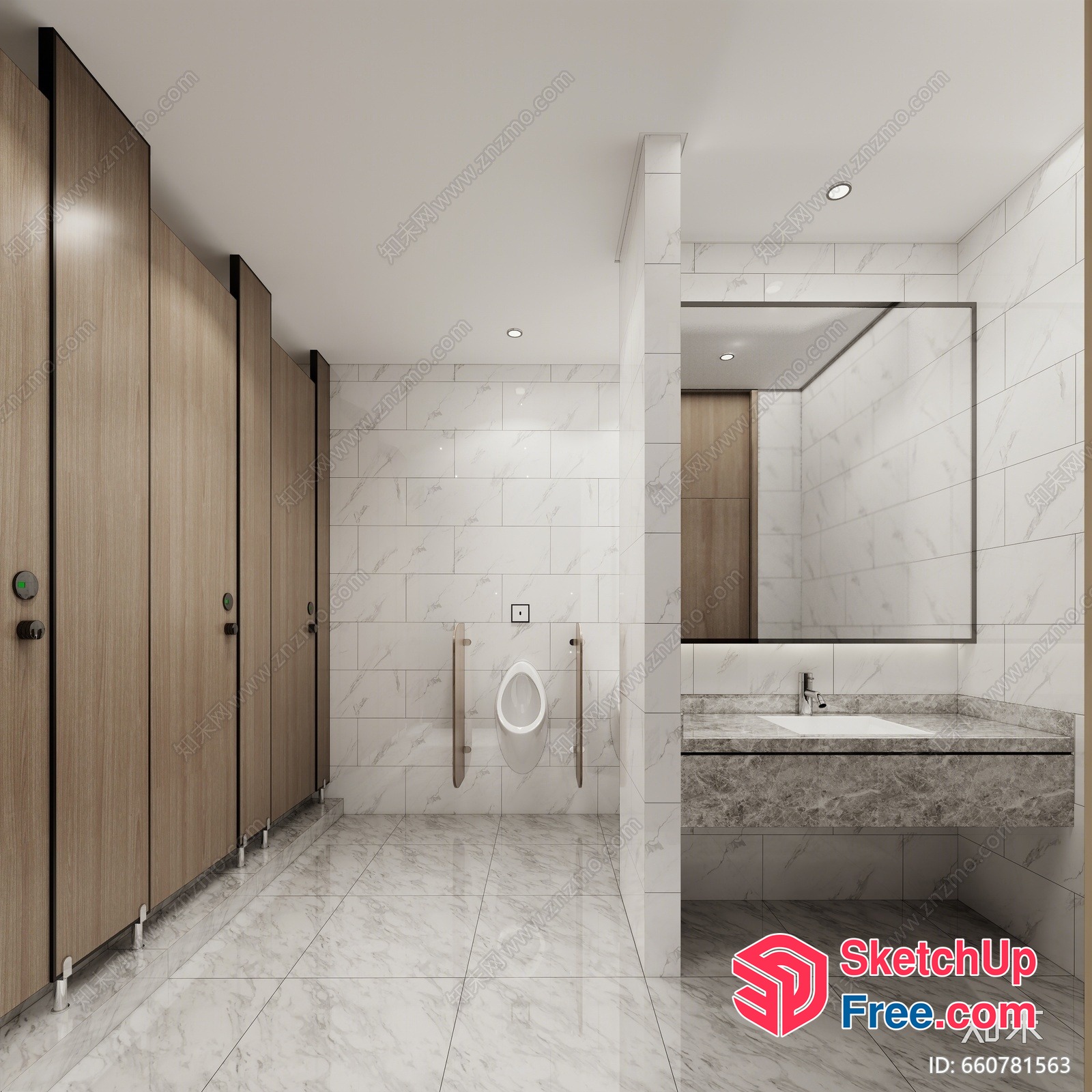 Modern Bathroom With Marble And Wood Accents 3D SketchUp File