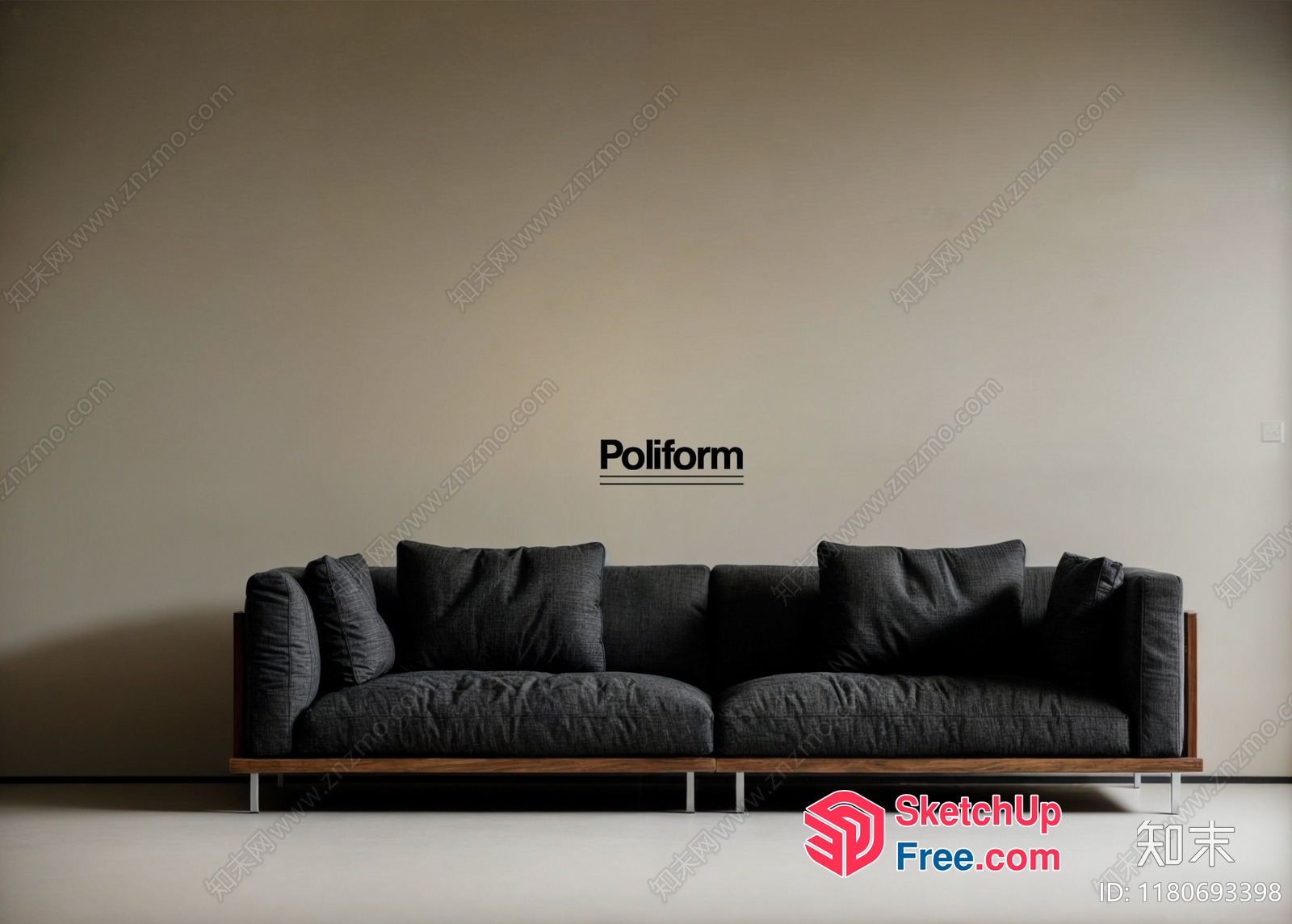 Modern Dark Gray Sofa With Wooden Frame 3D SketchUp File