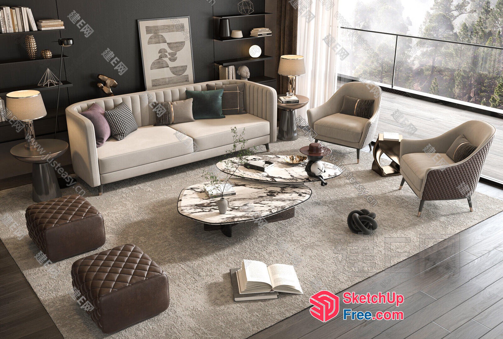 Modern Living Room With Elegant Furniture And Natural Light 3D SketchUp File